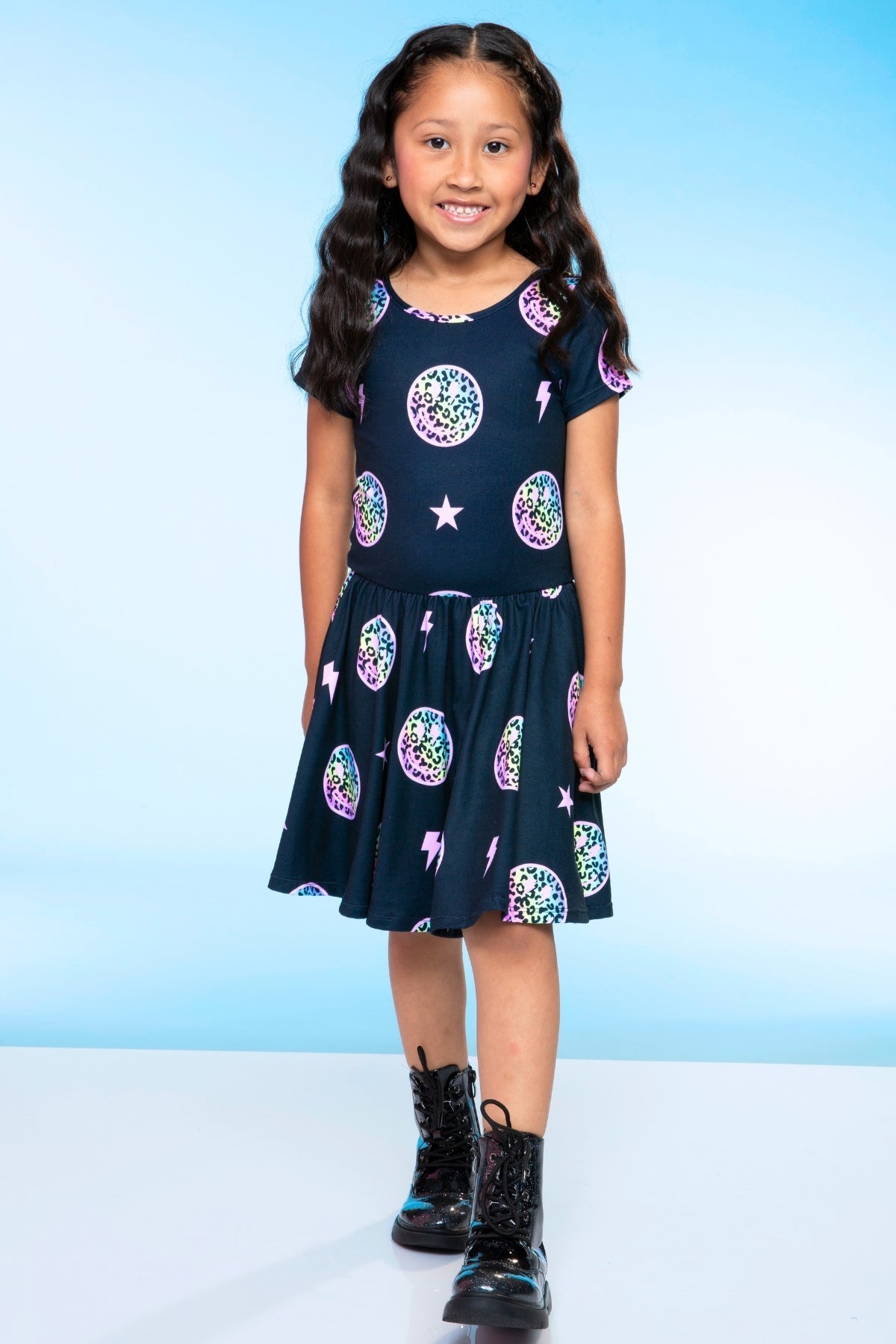 Simply Soft Short Sleeve Be Happy Dress - Tie Dye Rainbow Donuts