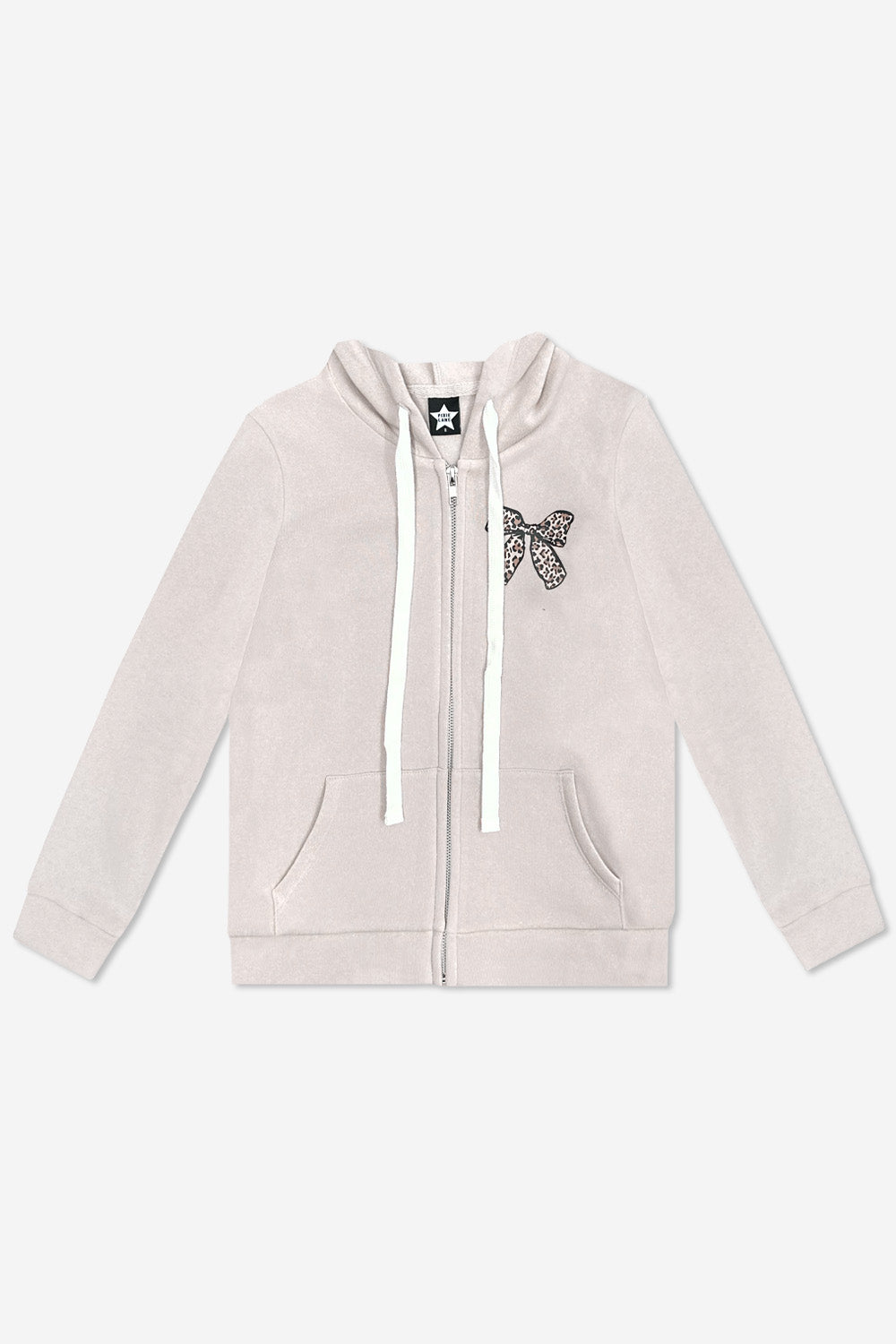 Cotton Soft French Terry Easy Zip Hoodie - Latte Leopard Bow