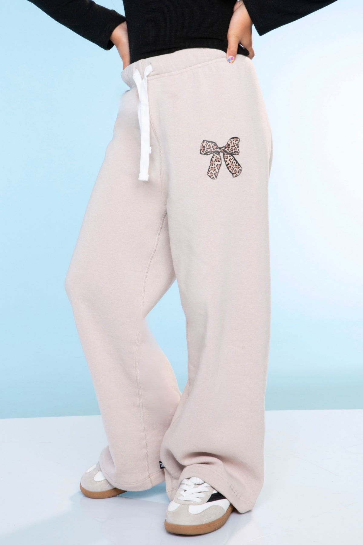 French Terry Luxe Wide Leg Sweatpant - Black Smile Leopard