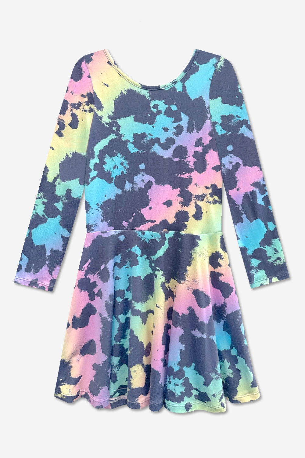 Simply Soft Long Sleeve Skater Dress - Black Tie Dye Rainbow Icons