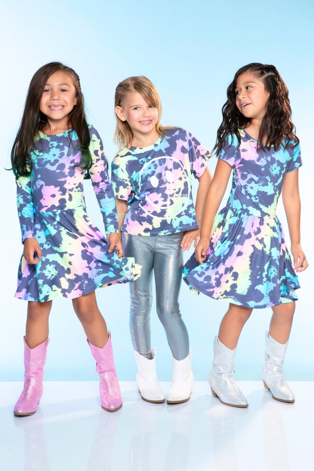 Simply Soft Long Sleeve Skater Dress - Black Tie Dye Rainbow Icons