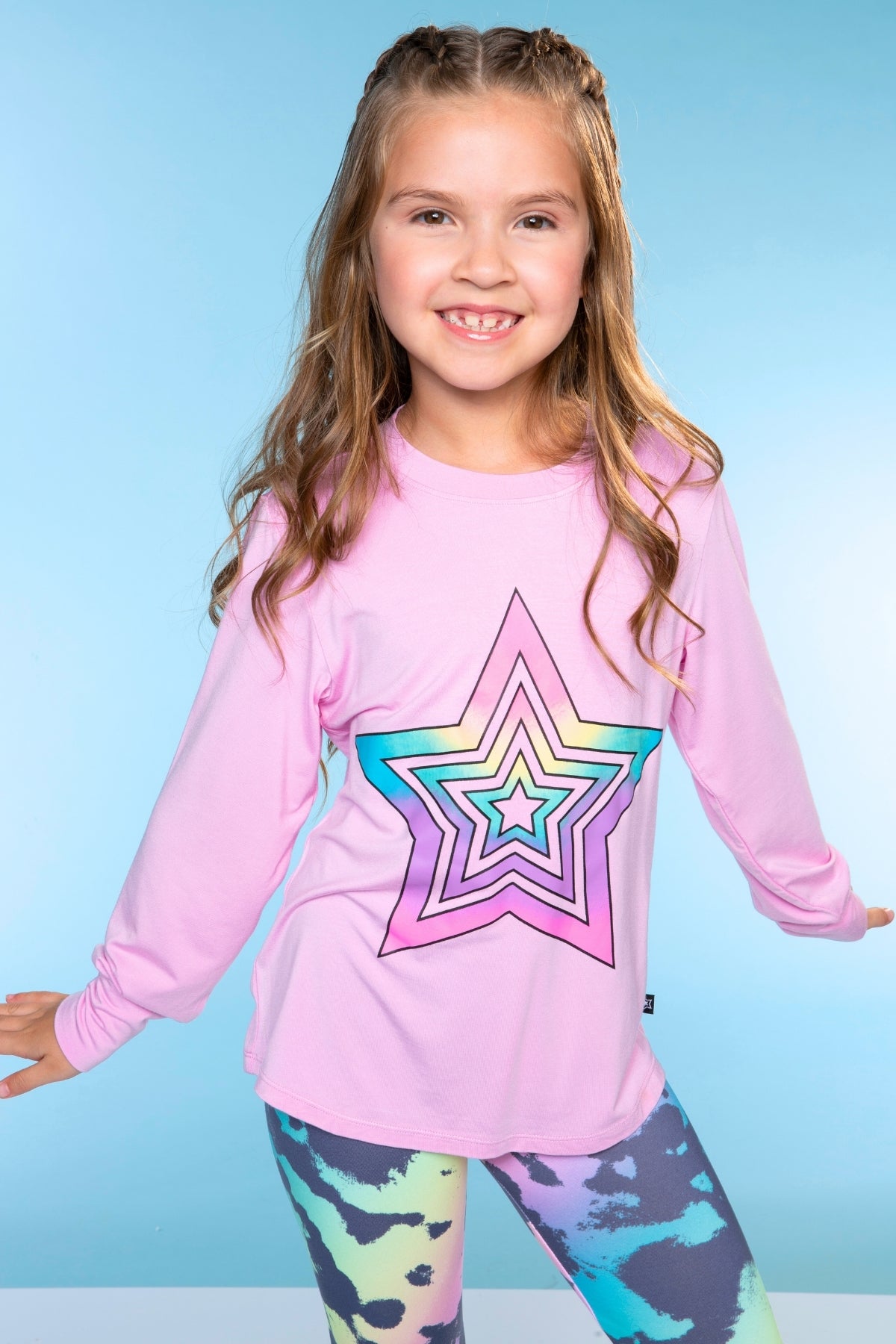 Modal Long Sleeve Shirttail Top - Black Rainbow Peace Love