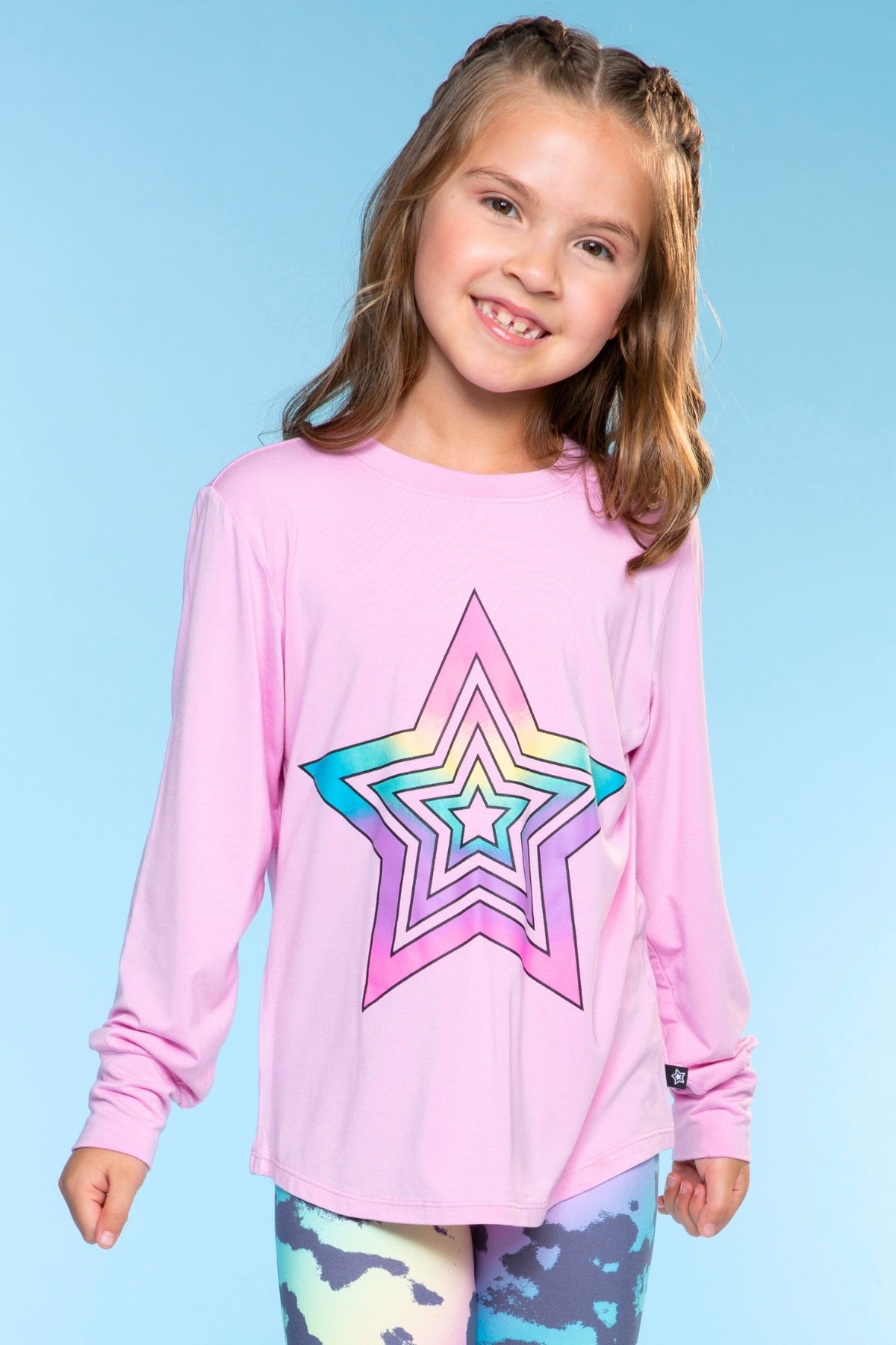 Modal Long Sleeve Shirttail Top - Black Rainbow Peace Love