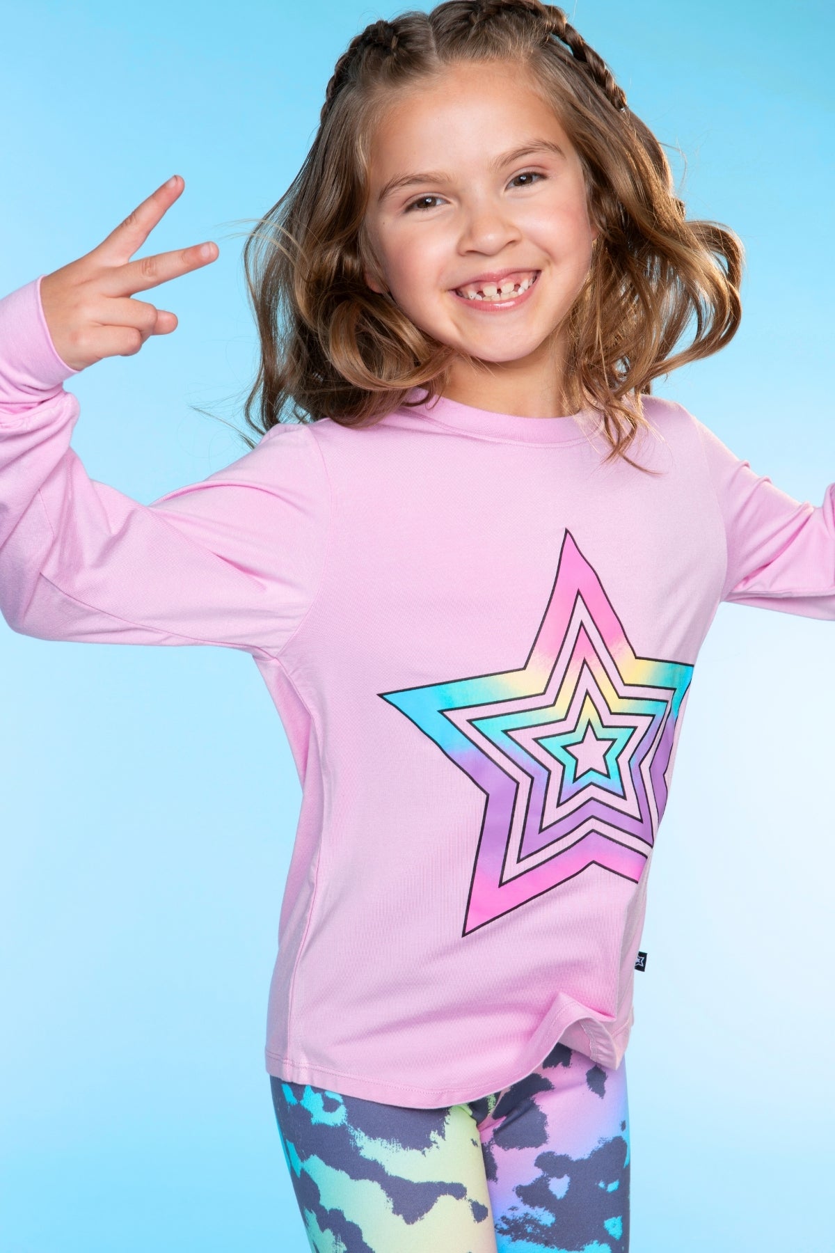 Modal Long Sleeve Shirttail Top - Black Rainbow Peace Love