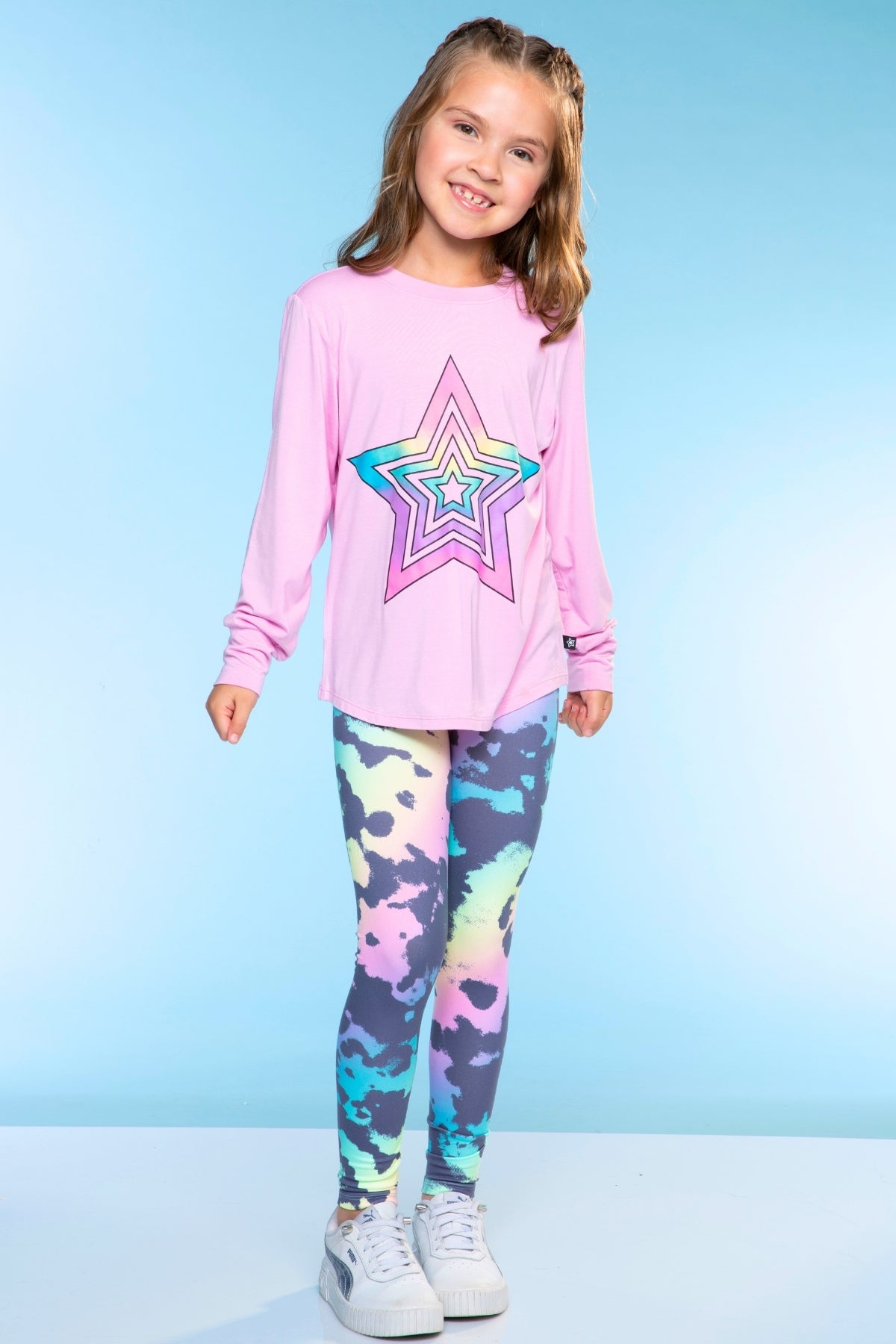 Modal Long Sleeve Shirttail Top - Black Rainbow Peace Love