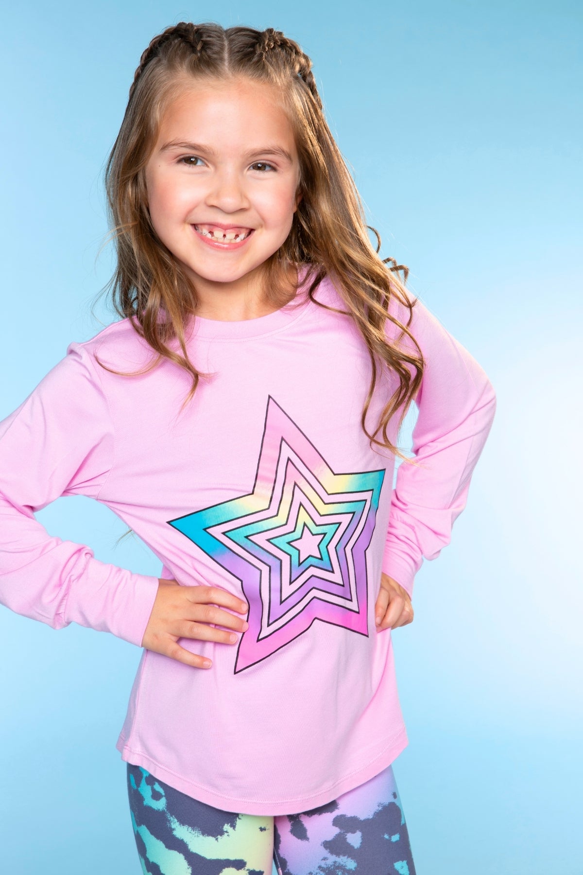Modal Long Sleeve Shirttail Top - Black Rainbow Peace Love