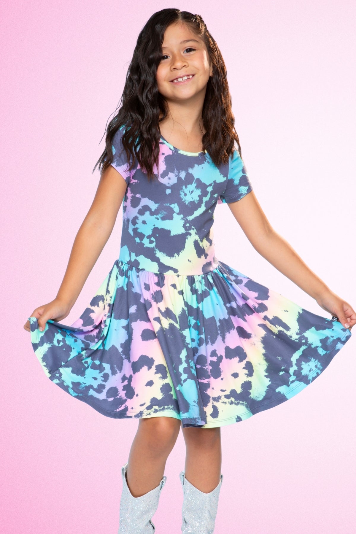 Simply Soft Short Sleeve Scoop Back Be Happy Dress - Neon Pink Sketch Emoji - NEW!