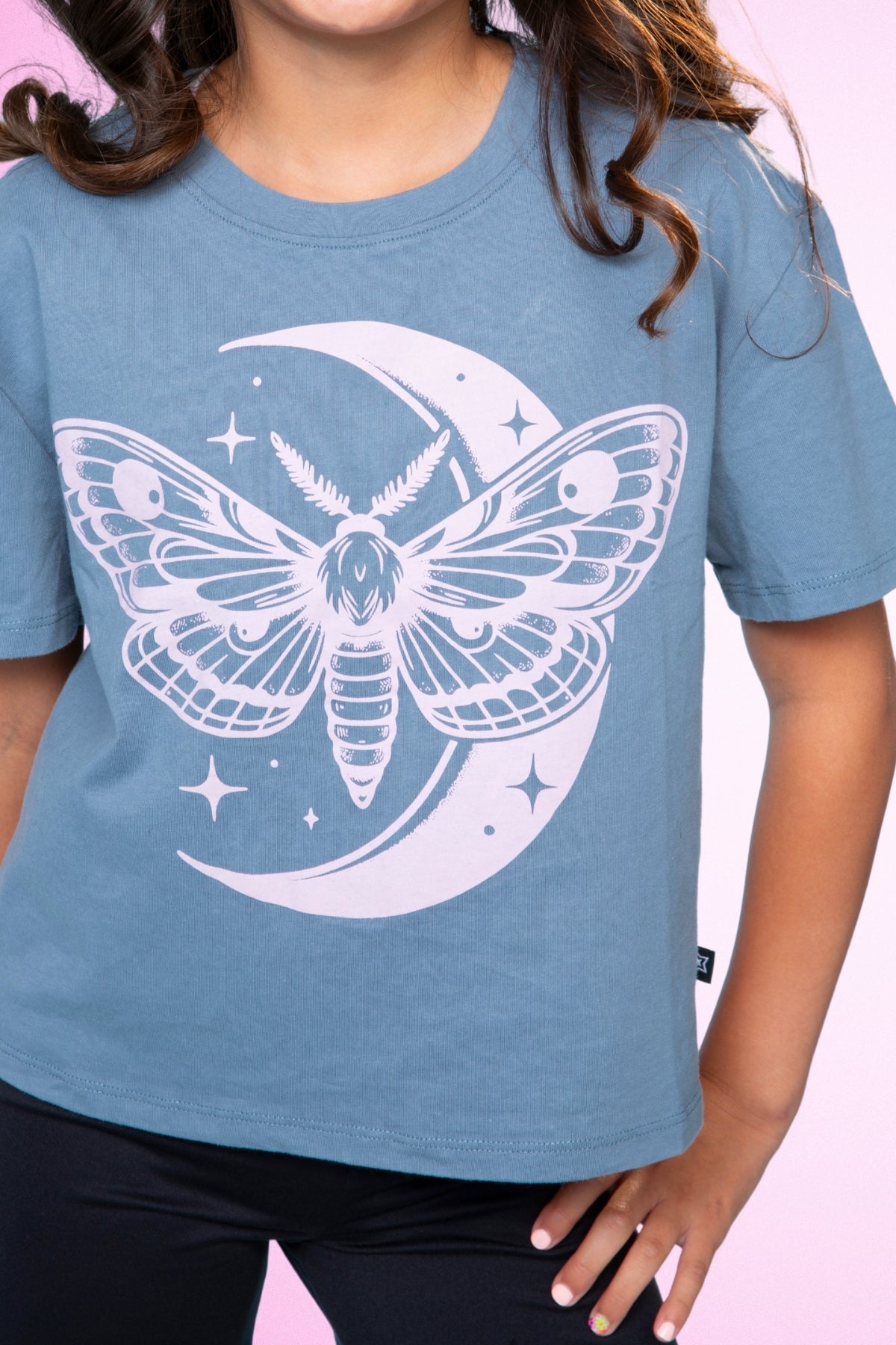 2-Pack Washed Cotton Drop Shoulder Tee - Cream Denim Leopard Heart | Light Blue Vintage Daisy