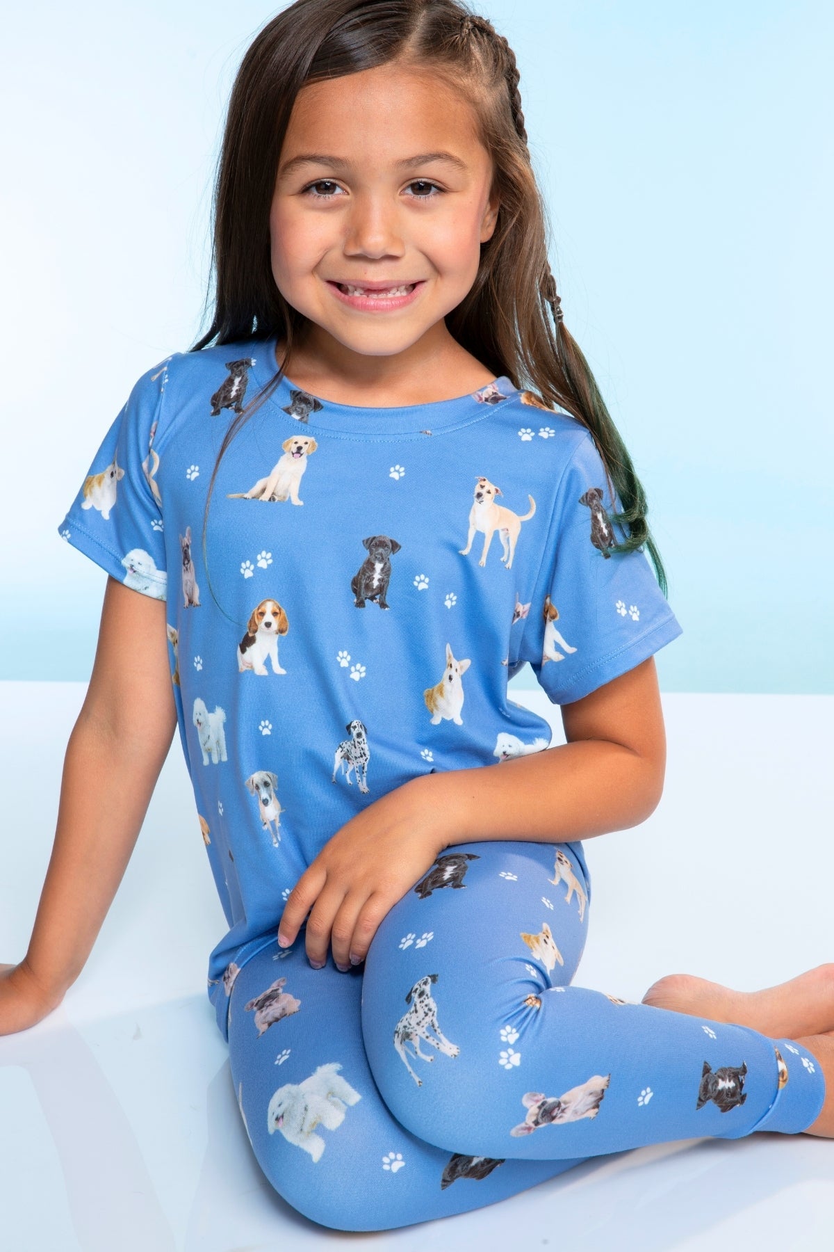 Simply Soft Short Sleeve Tee & Slim Lounge Bottom - Vintage Blue Puppy