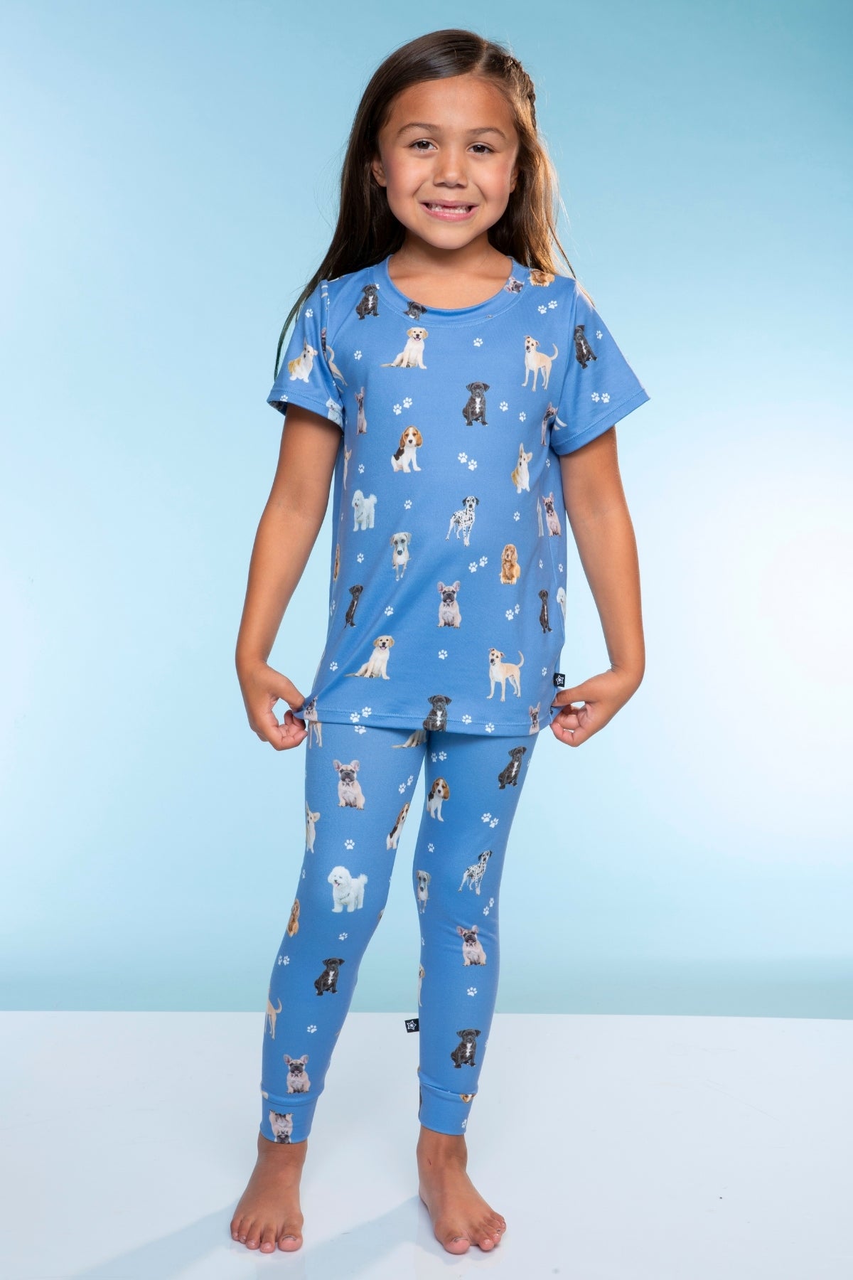 Simply Soft Short Sleeve Tee & Slim Lounge Bottom - Vintage Blue Puppy