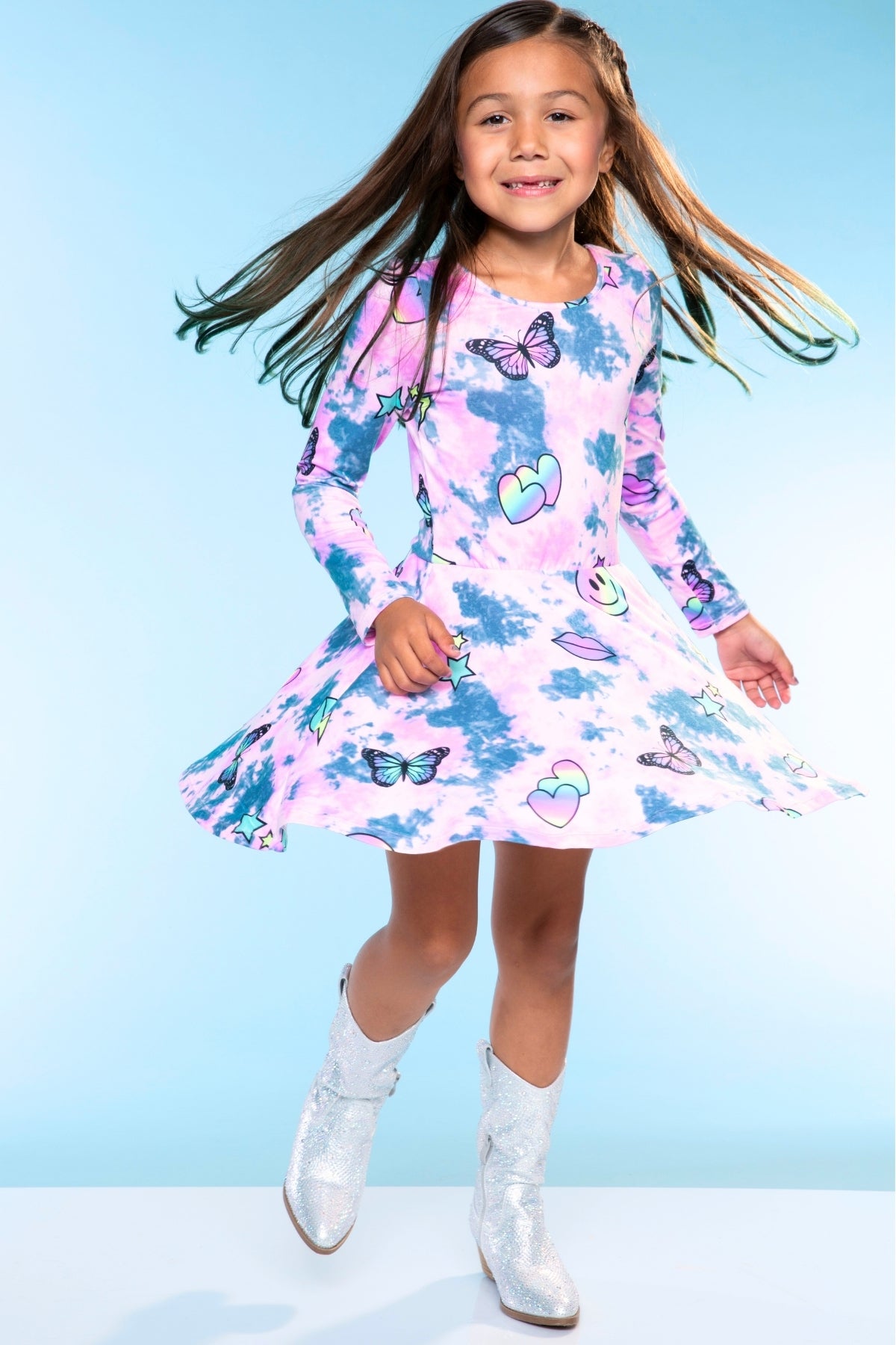 Simply Soft Long Sleeve Be Happy Dress.. - Camo Pink Graffiti Emojis