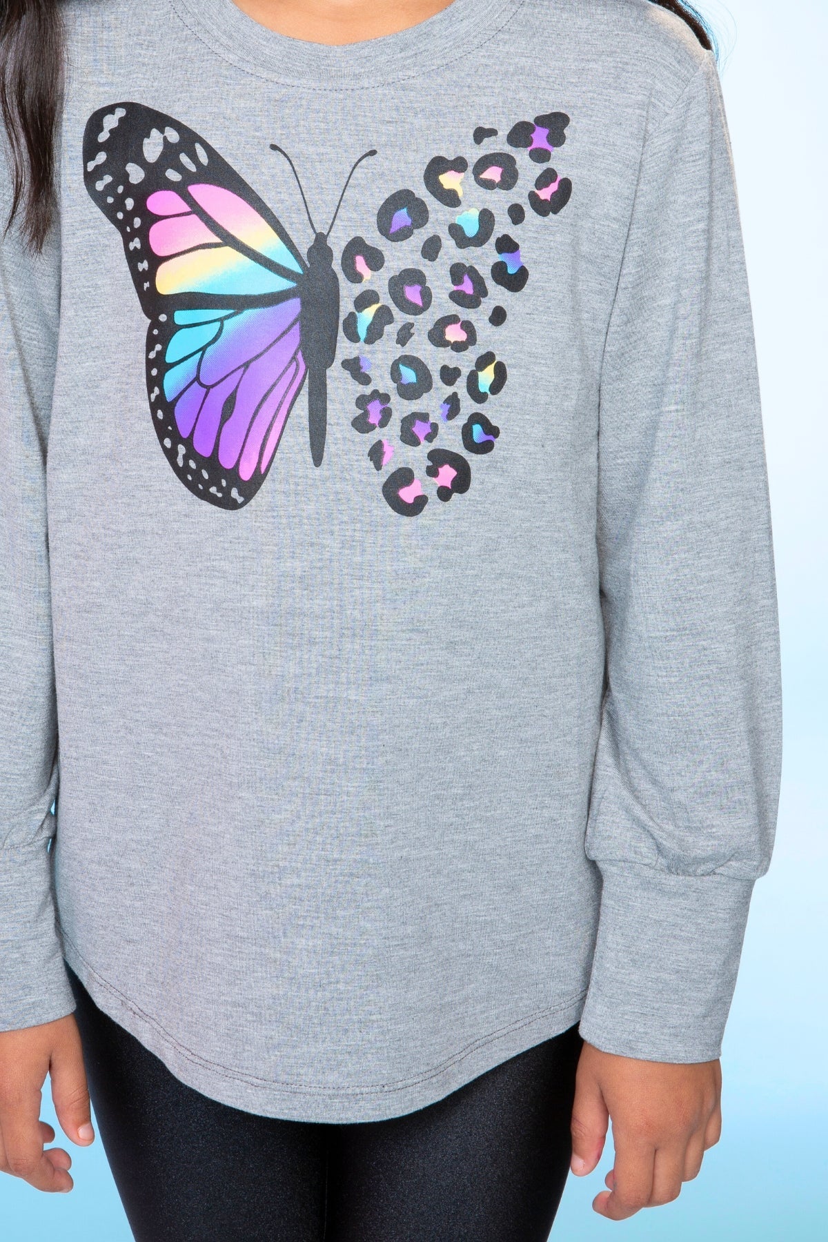 Modal Long Sleeve Shirttail Top - Black Rainbow Peace Love
