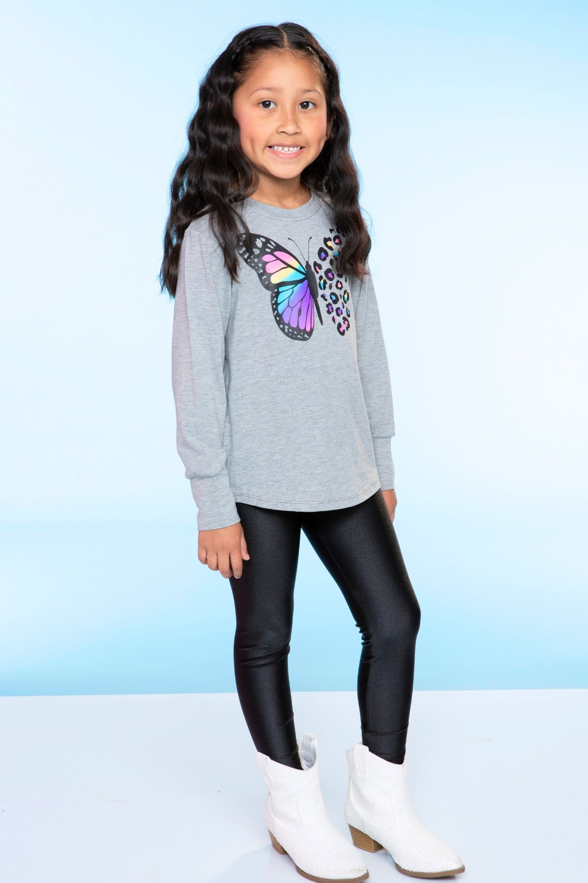 Modal Long Sleeve Shirttail Top - Black Rainbow Peace Love