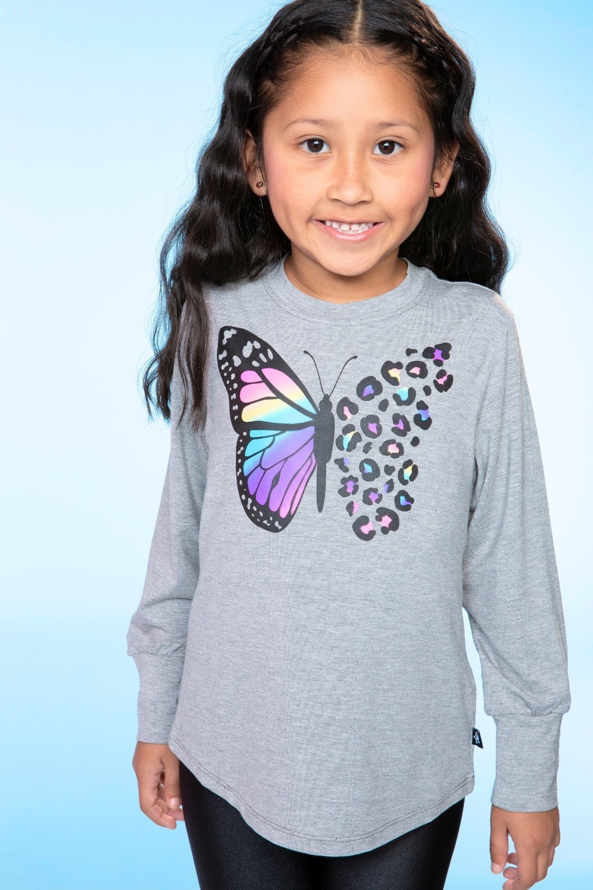 Modal Long Sleeve Shirttail Top - Black Rainbow Peace Love