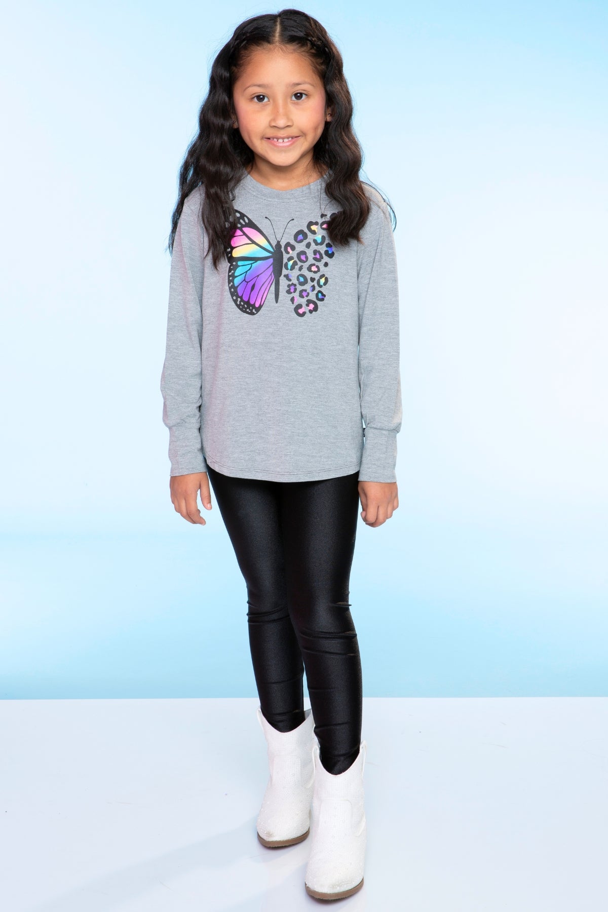 Modal Long Sleeve Shirttail Top - Black Rainbow Peace Love