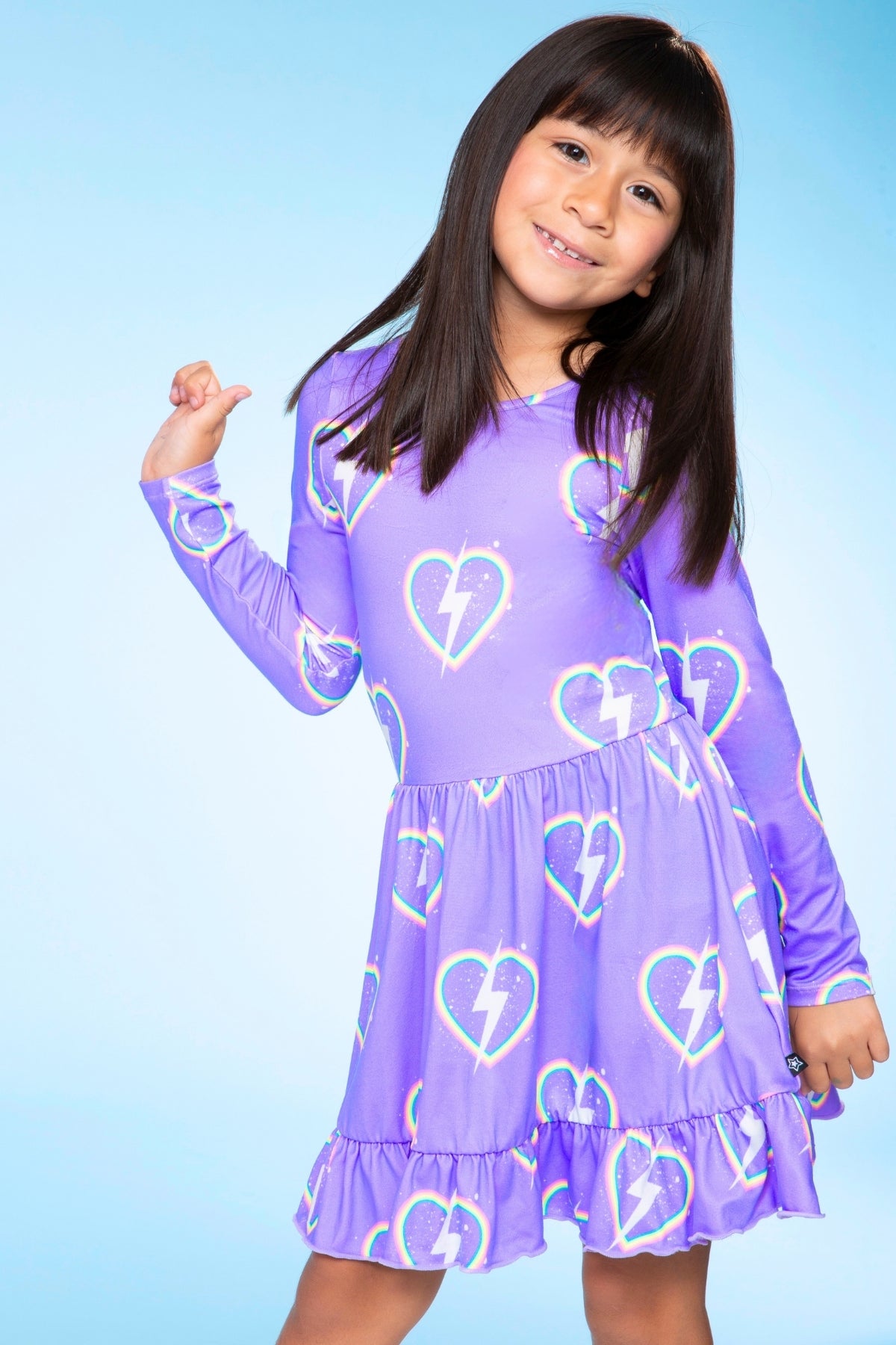 Simply Soft Long Sleeve Be Happy Flounce Dress - Pink Heart Sketch