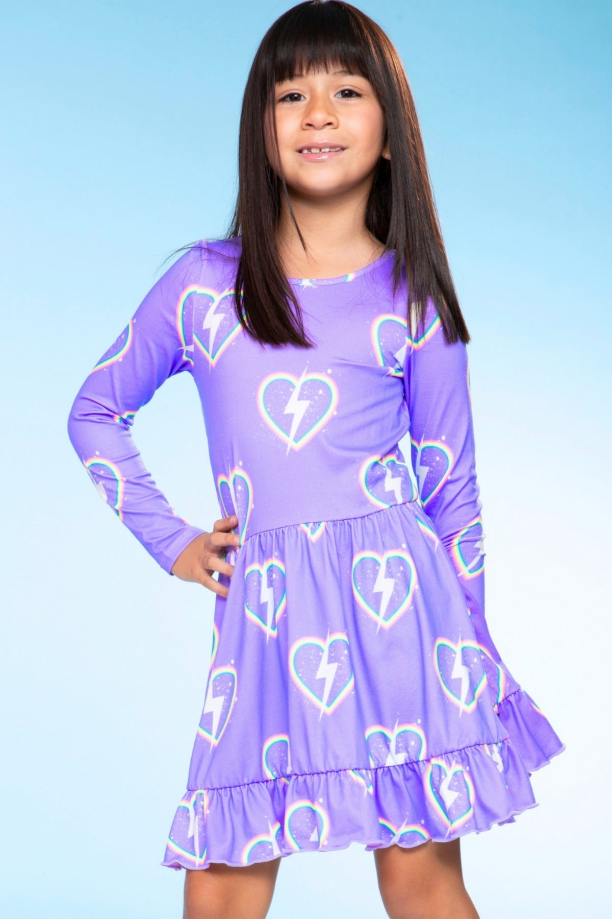 Simply Soft Long Sleeve Be Happy Flounce Dress - Pink Heart Sketch