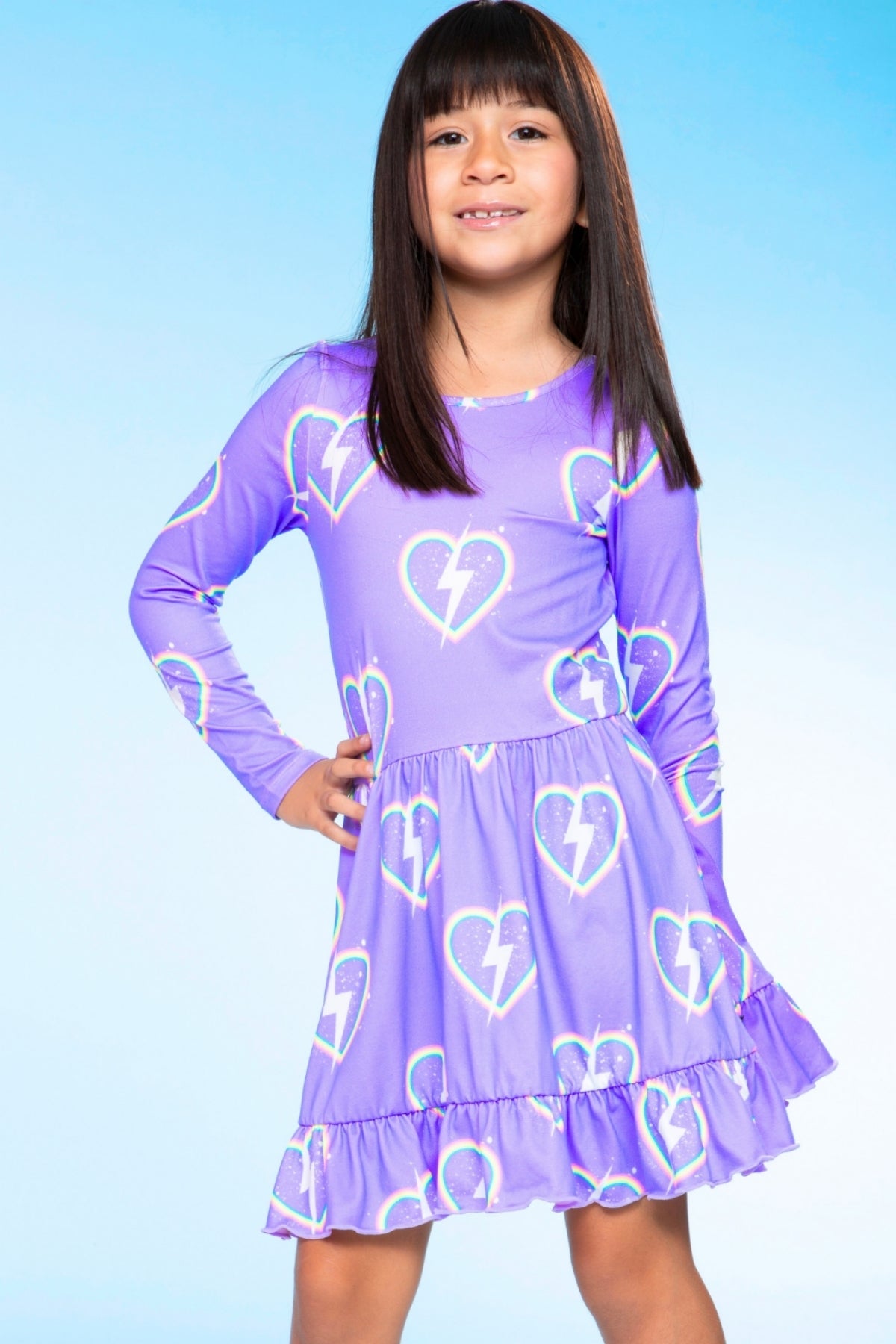 Simply Soft Long Sleeve Be Happy Flounce Dress - Pink Heart Sketch
