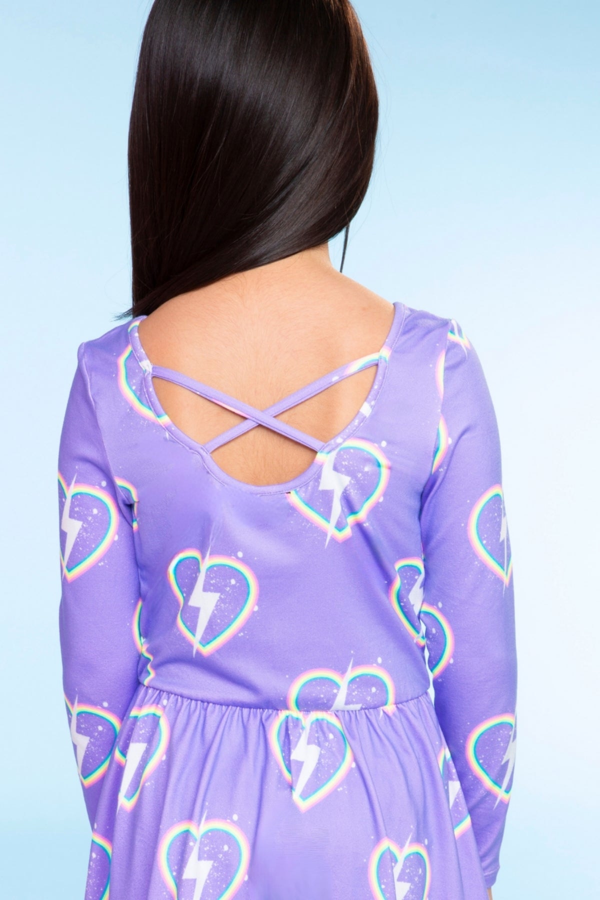 Simply Soft Long Sleeve Be Happy Flounce Dress - Pink Heart Sketch