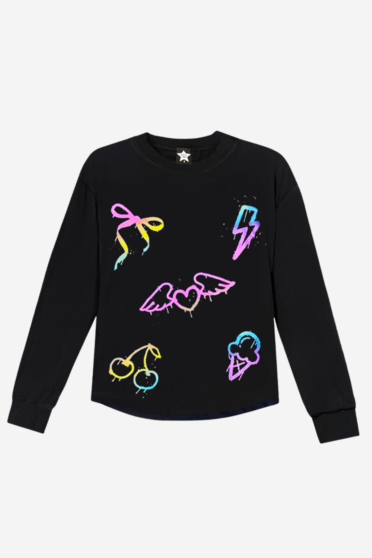 Modal Long Sleeve Shirttail Top - Black Rainbow Peace Love