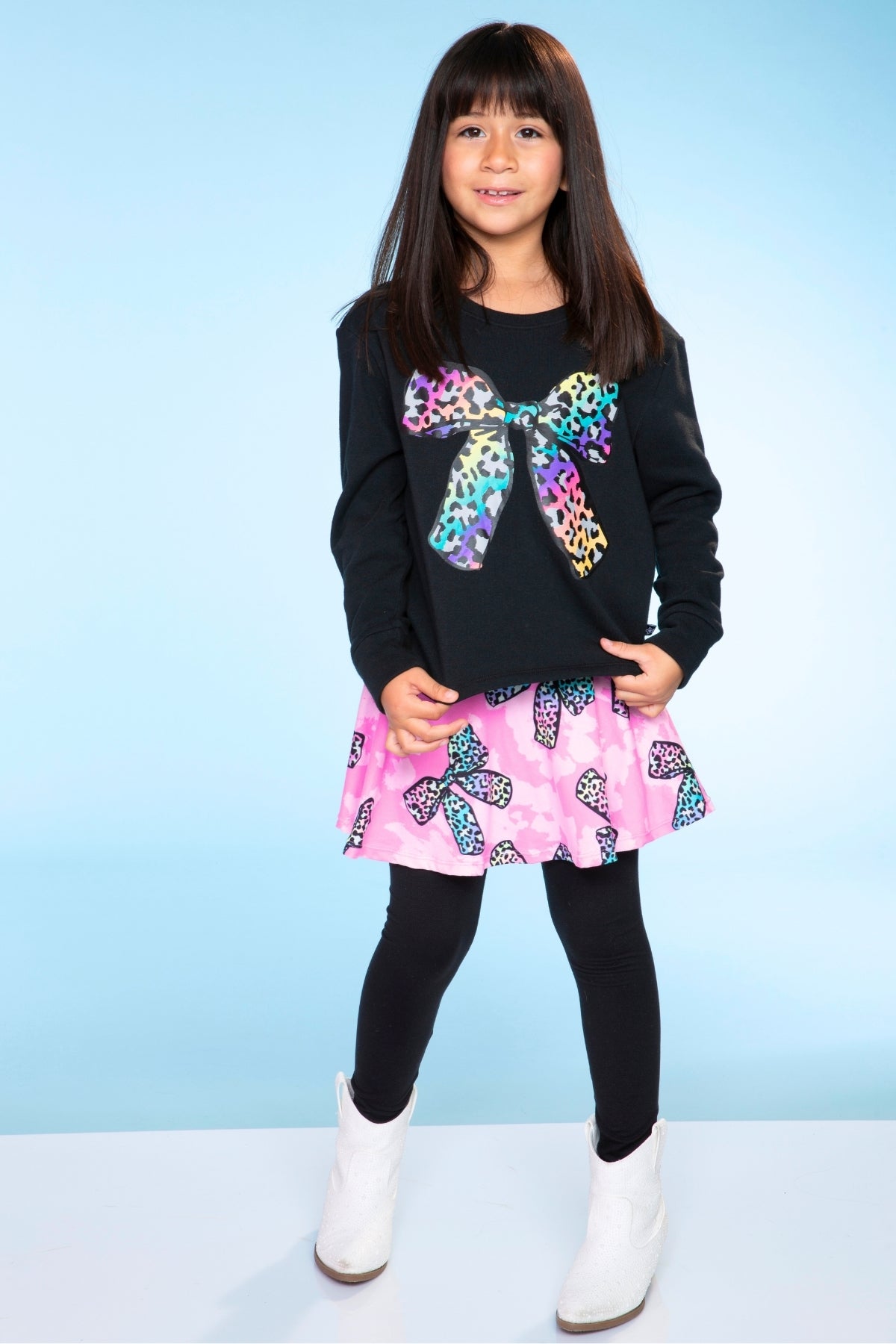 Cotton Soft French Terry Easy Crew Sweatshirt - Heather Grey Rainbow Heart