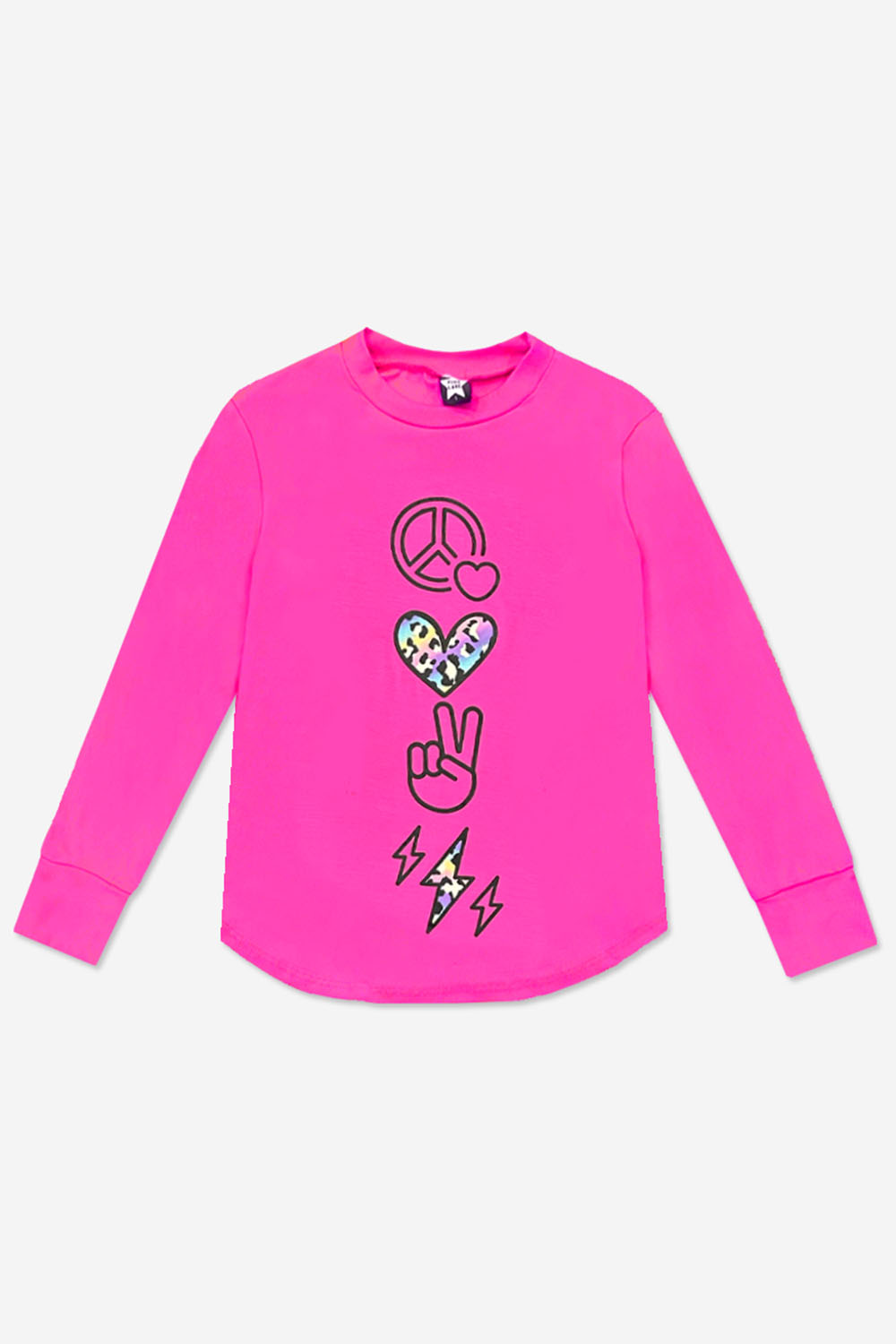 Modal Long Sleeve Shirttail Top - Black Rainbow Peace Love
