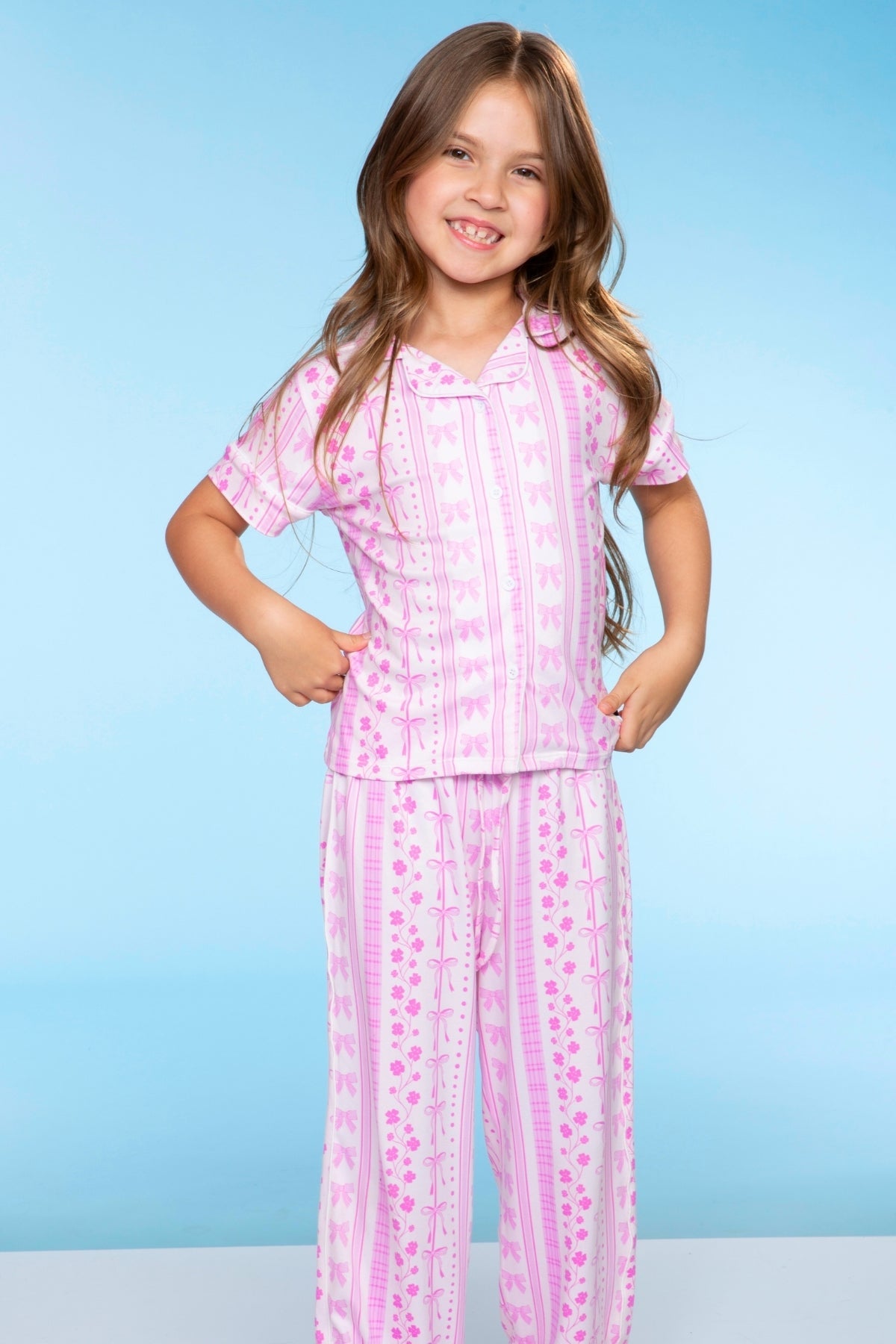Simply Soft Button Down Tee & Karate Pant - Lt Pink Paris Icons