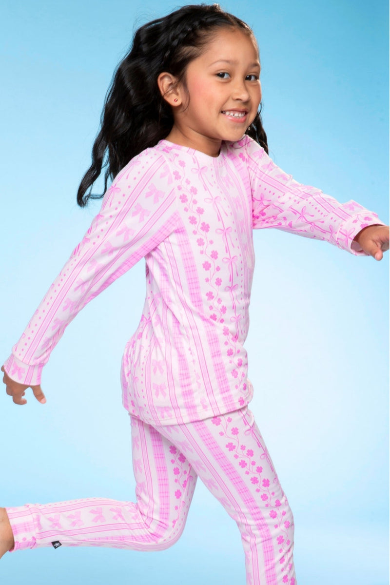 Simply Soft Long Sleeve Crew & Slim Lounge Bottom - Pink Stripe Bow Floral - NEW!
