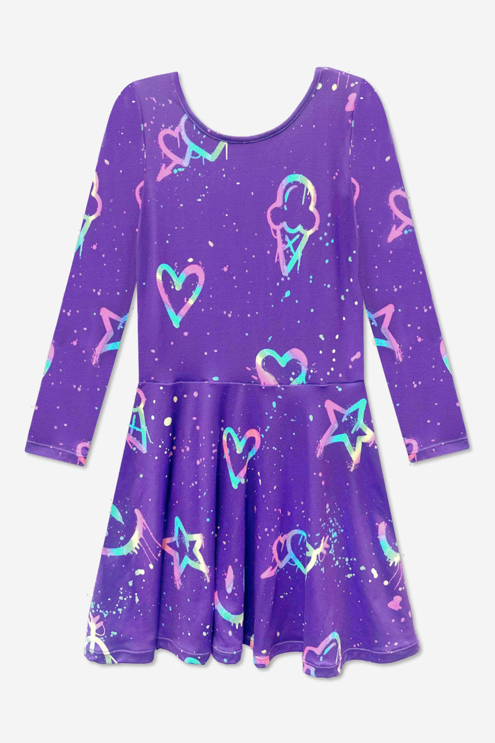 Simply Soft Long Sleeve Skater Dress - Black Tie Dye Rainbow Icons