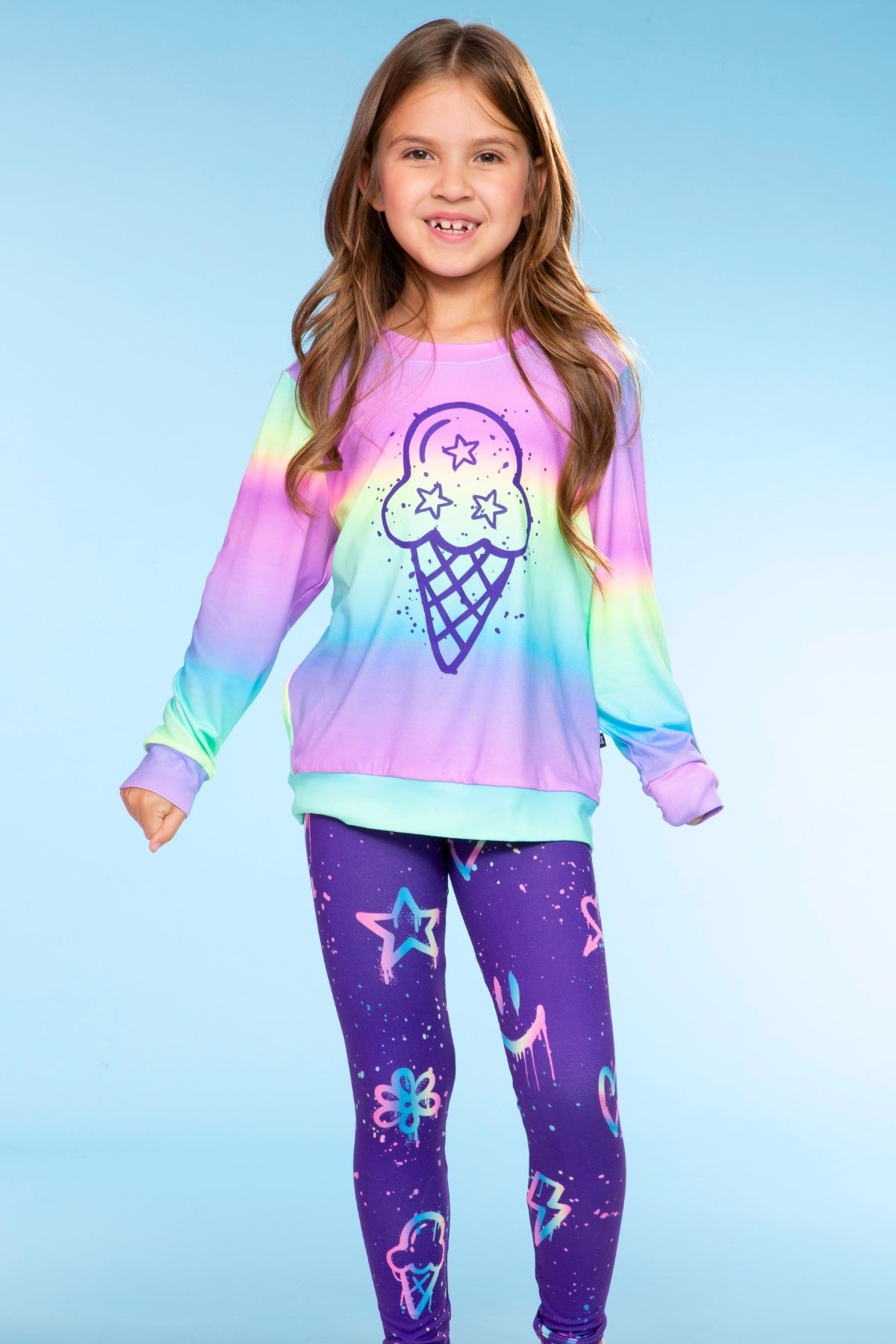 Simply Soft Long Sleeve Crew Top - Rainbow Graffiti Ice Cream