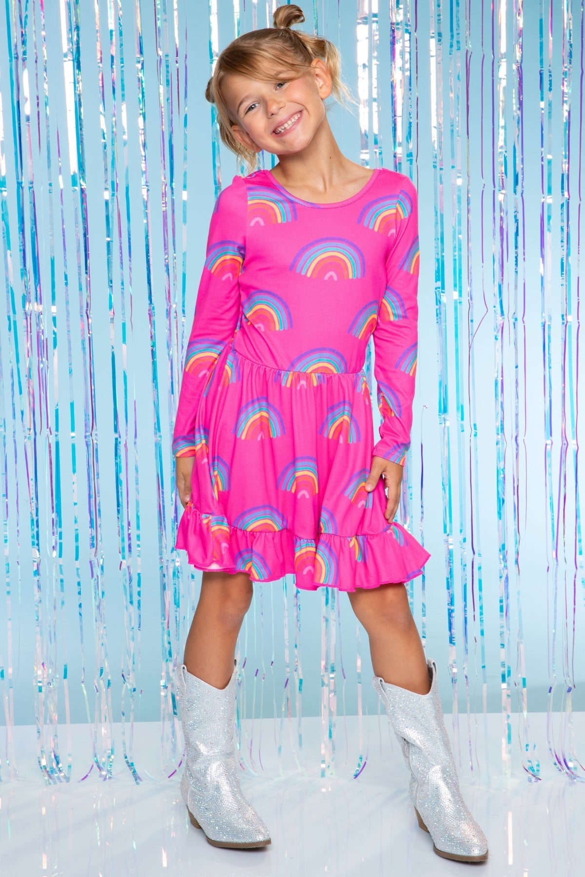 Simply Soft Long Sleeve Be Happy Flounce Dress - Pink Heart Sketch