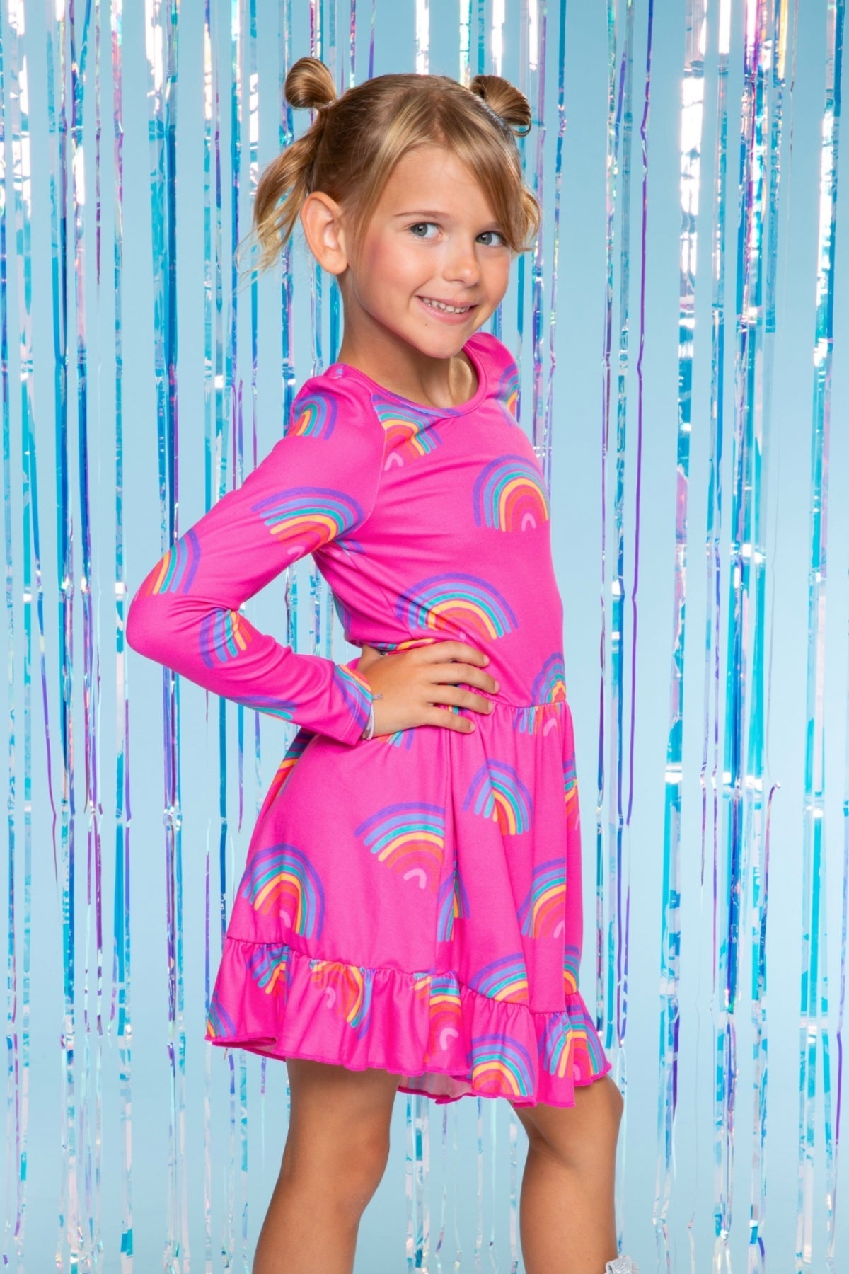 Simply Soft Long Sleeve Be Happy Flounce Dress - Pink Heart Sketch