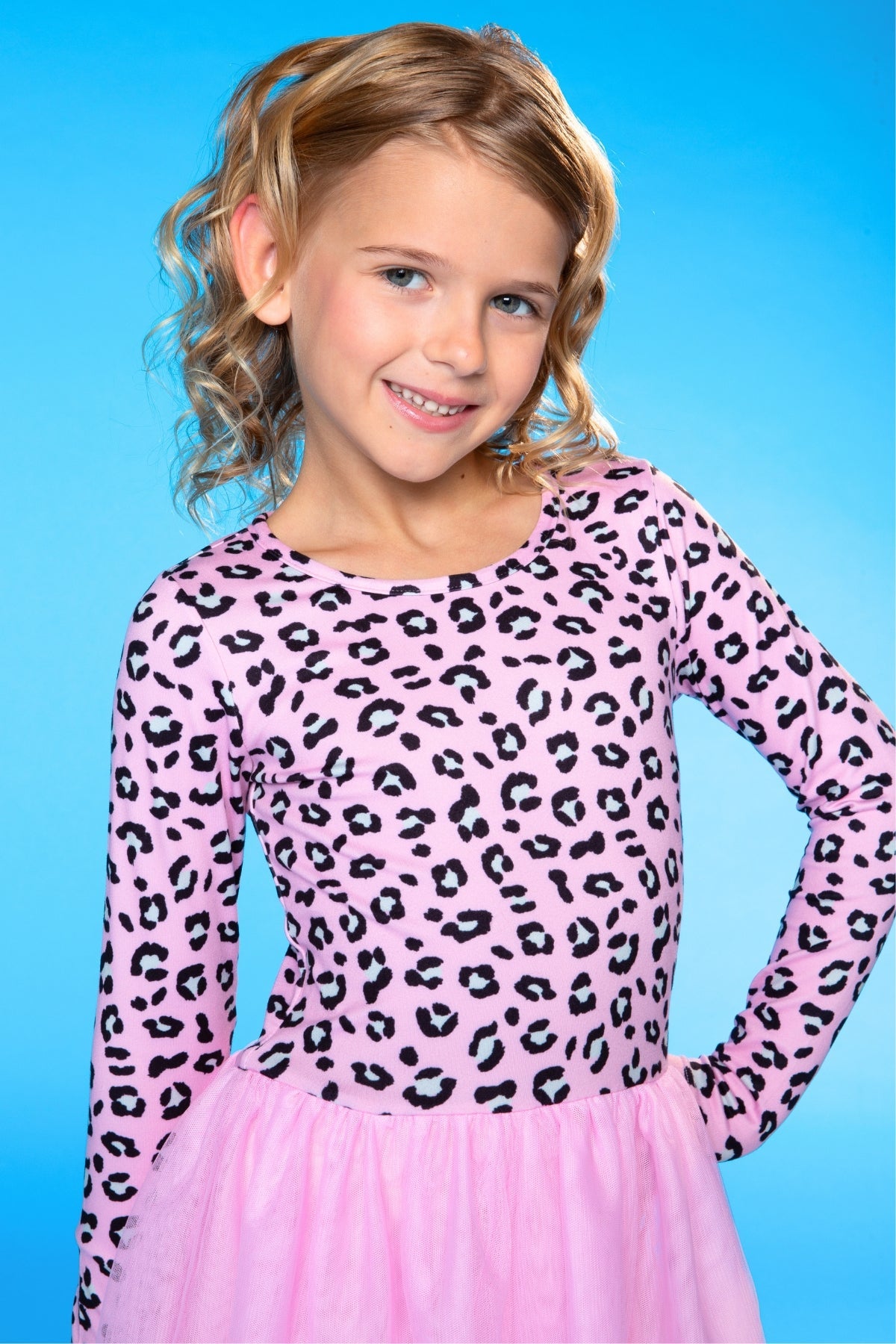 Simply Soft Long Sleeve Be Happy Tulle Dress - Pink Grey Tie Dye Stars