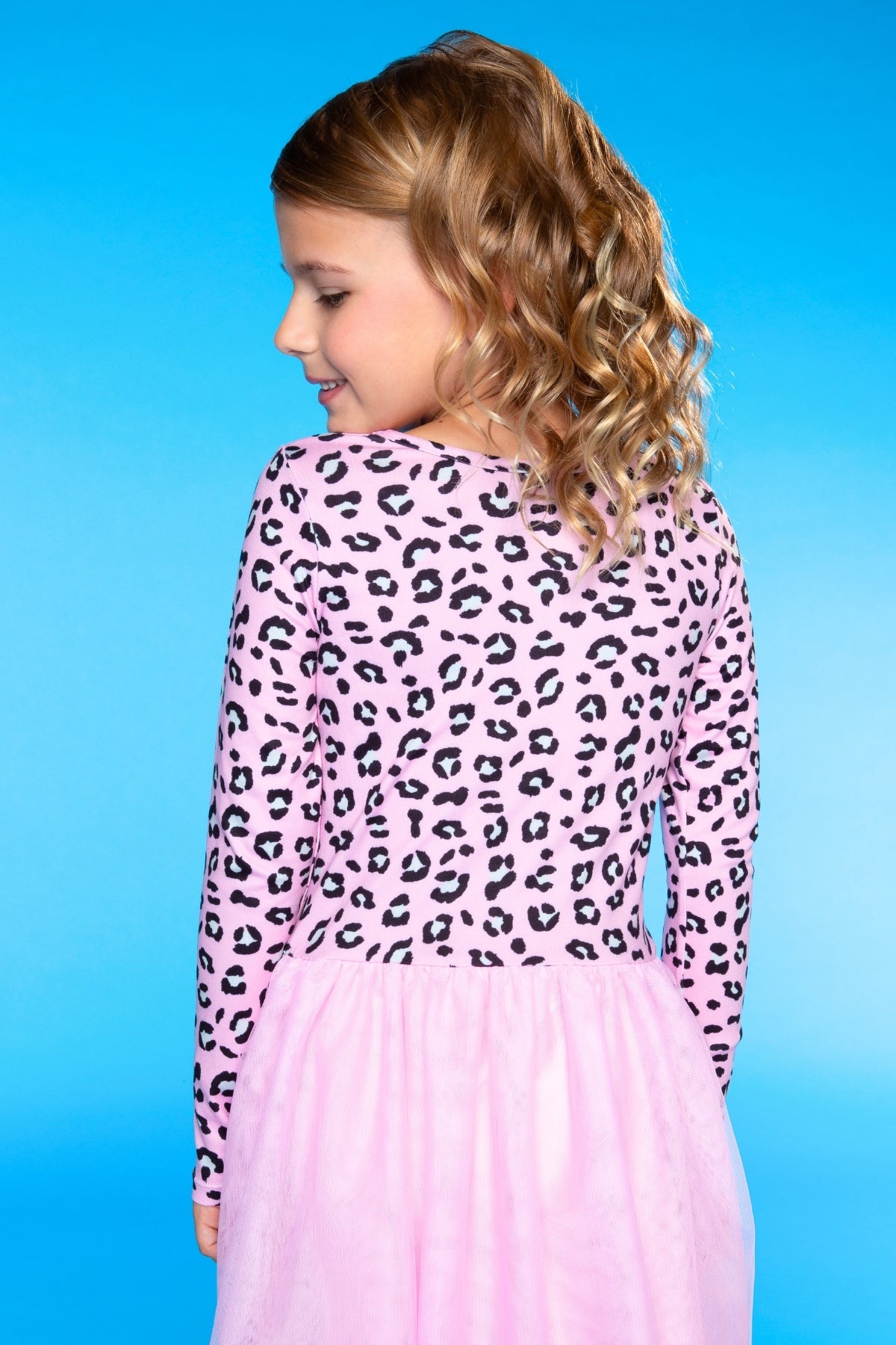 Simply Soft Long Sleeve Be Happy Tulle Dress - Pink Grey Tie Dye Stars