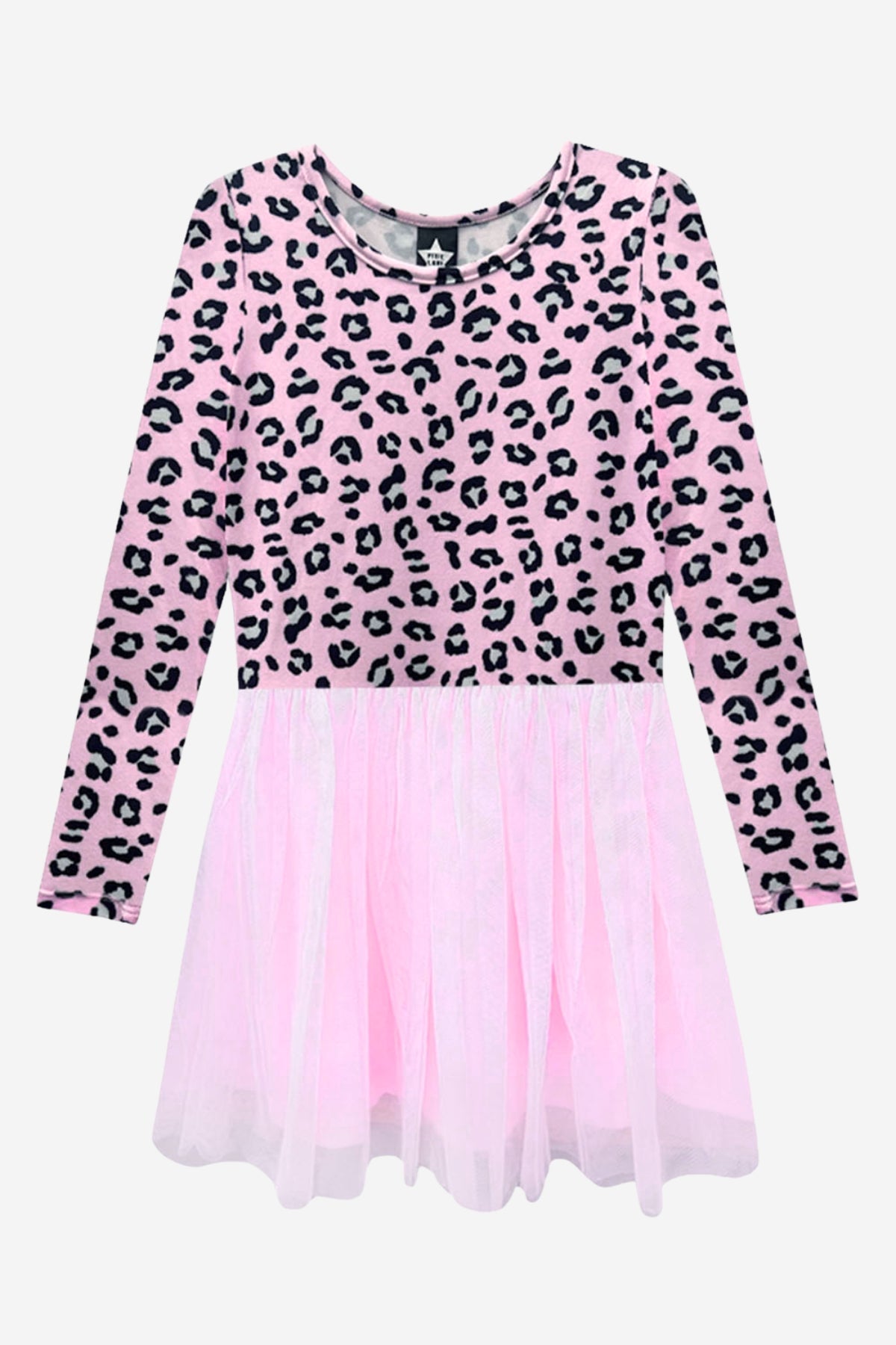 Simply Soft Long Sleeve Be Happy Tulle Dress - Pink Grey Tie Dye Stars