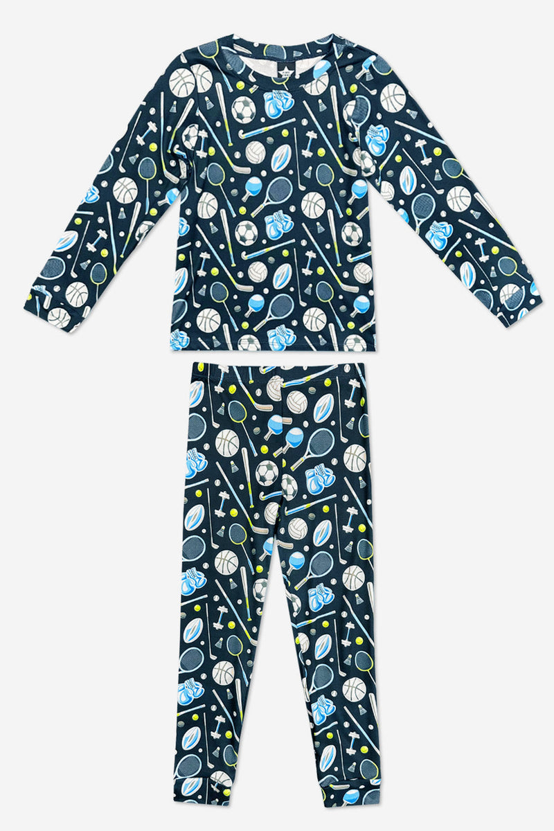 Simply Soft Long Sleeve Crew & Slim Lounge Bottom - Black Multi Sports