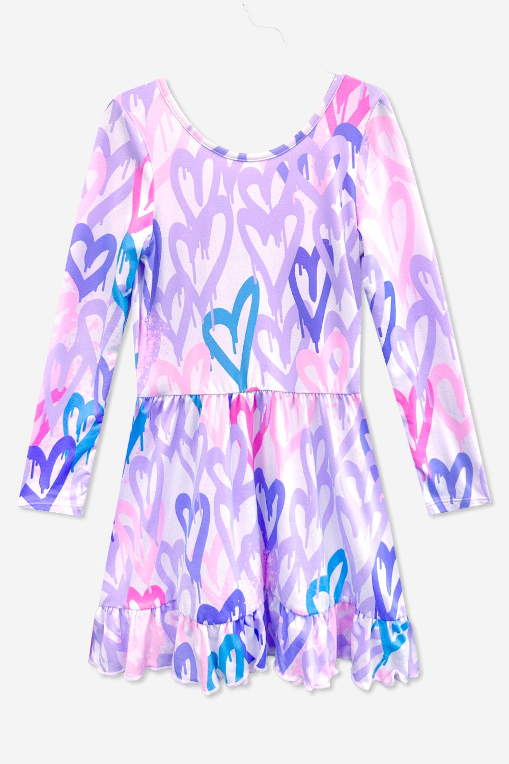 Simply Soft Long Sleeve Be Happy Flounce Dress - Pink Heart Sketch