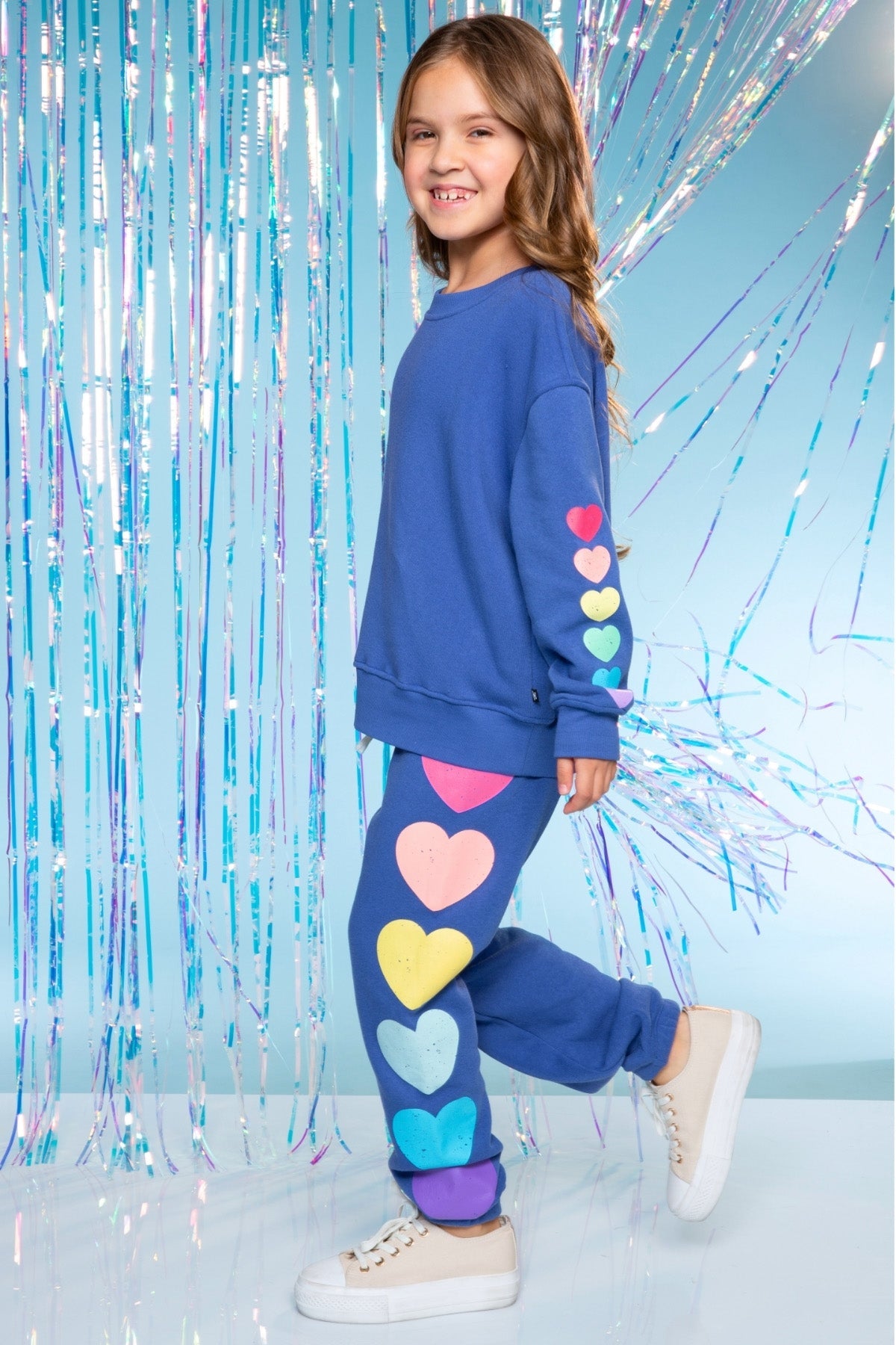 Cotton Soft French Terry Everyday Sweatshirt - Grey Pink Blue Stripe