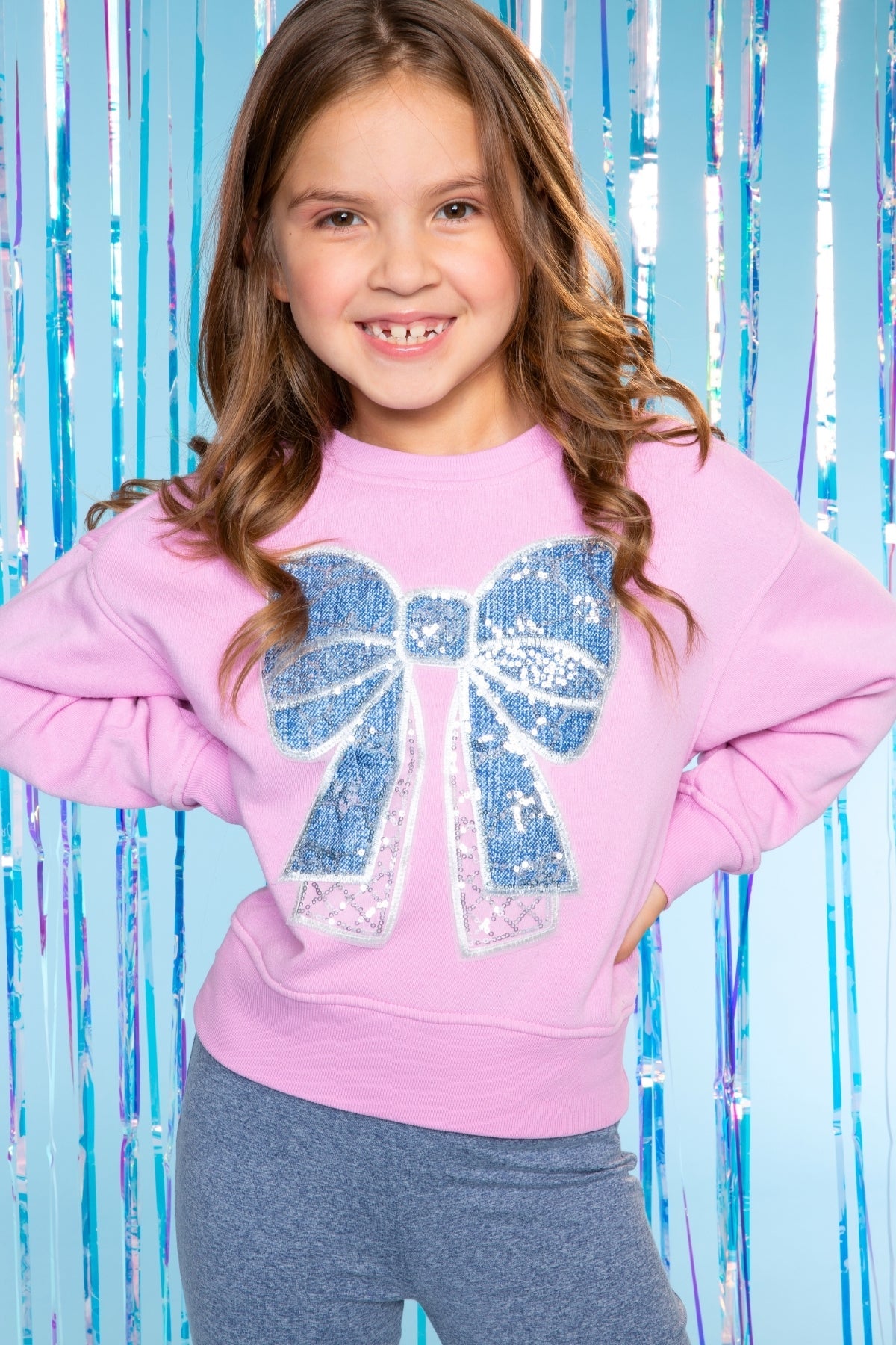 Cotton Soft French Terry Everyday Sweatshirt - Grey Pink Blue Stripe