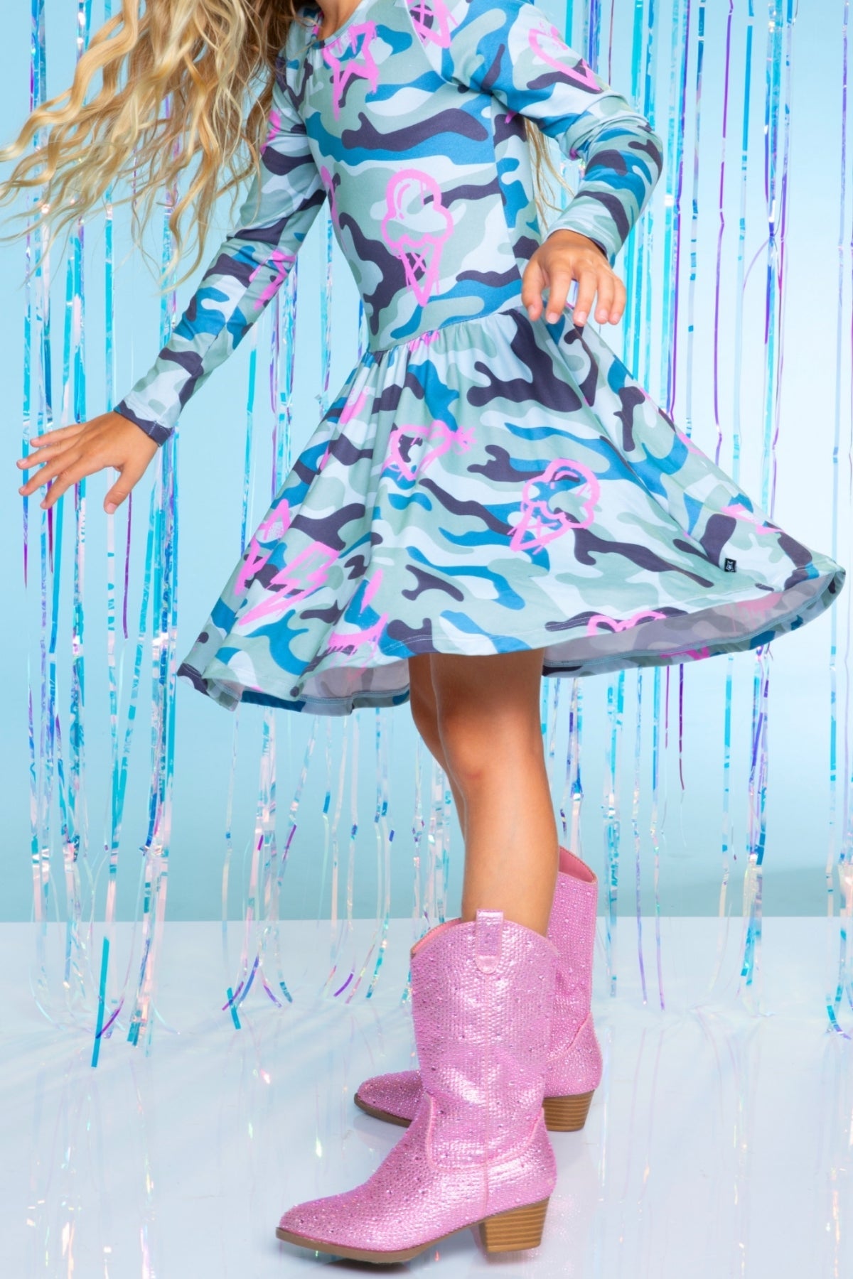 Simply Soft Long Sleeve Be Happy Dress.. - Camo Pink Graffiti Emojis