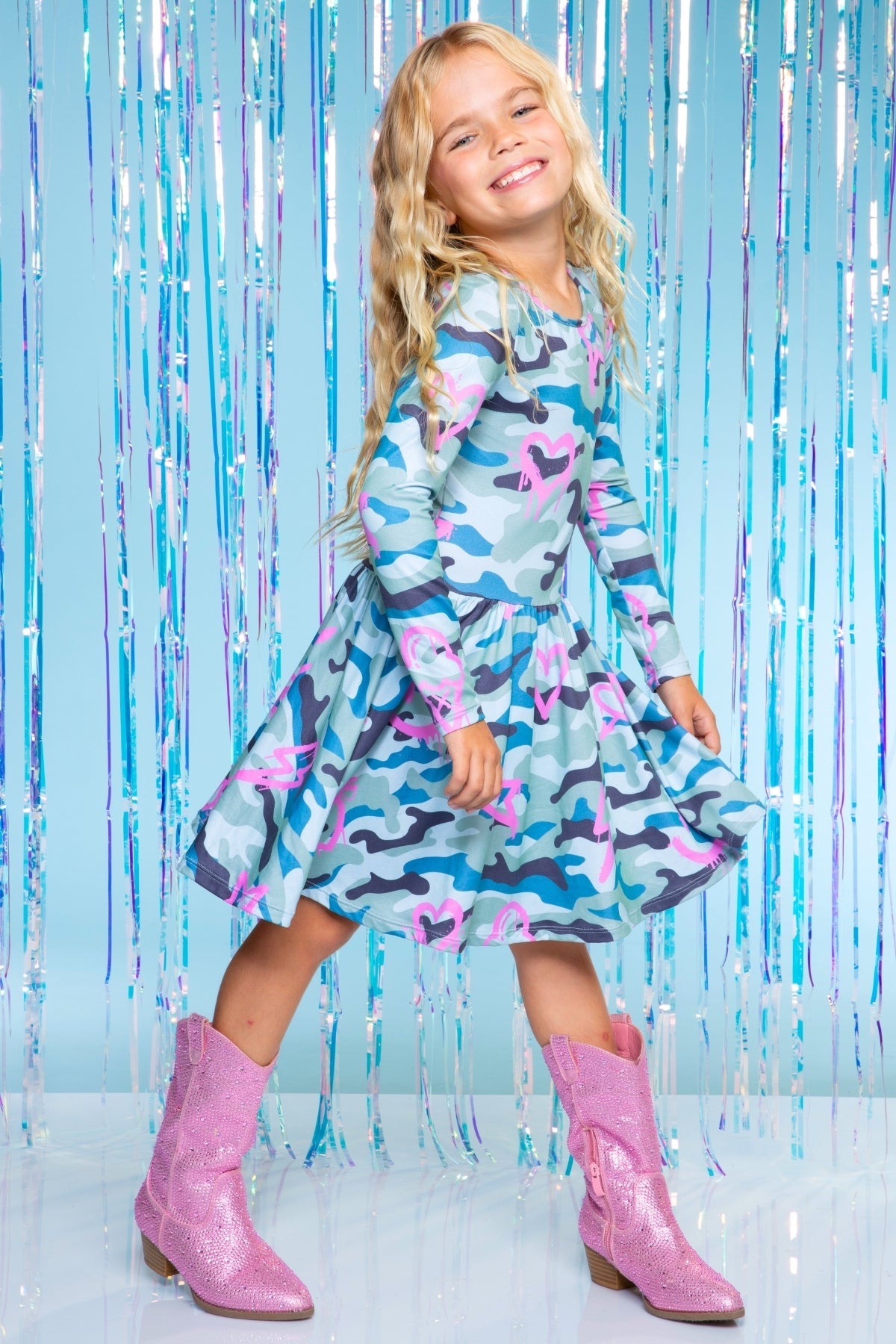 Simply Soft Long Sleeve Be Happy Dress.. - Camo Pink Graffiti Emojis