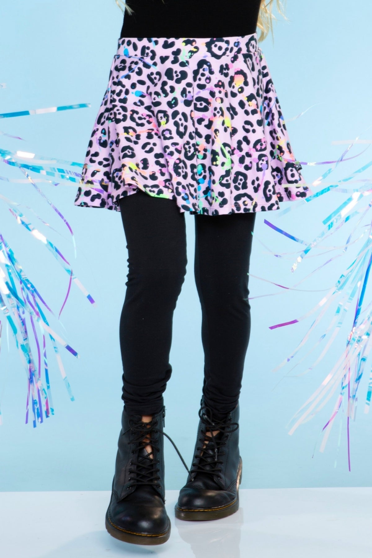 Simply Soft Skater Legging - Neon Lt Pink Leopard Splatter Black