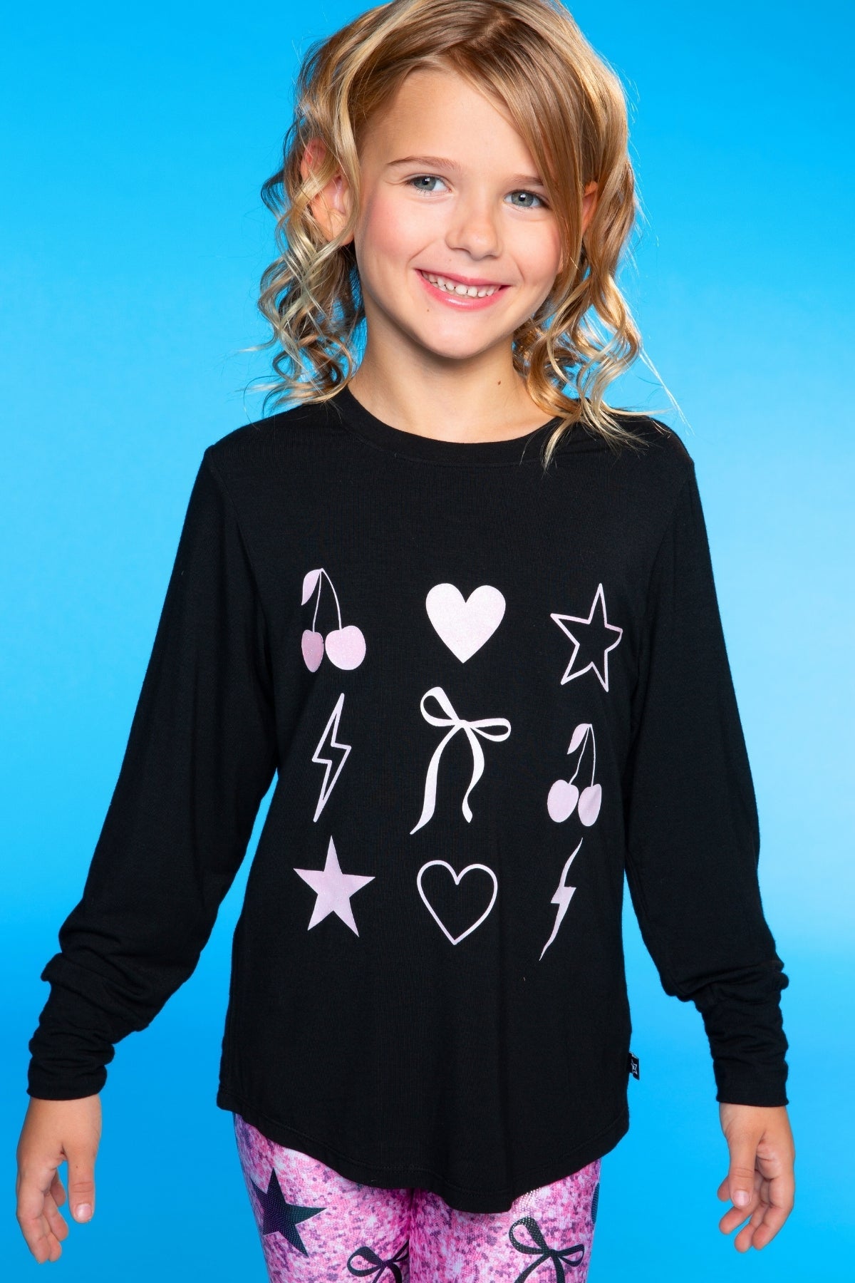 Modal Long Sleeve Shirttail Top - Black Rainbow Peace Love