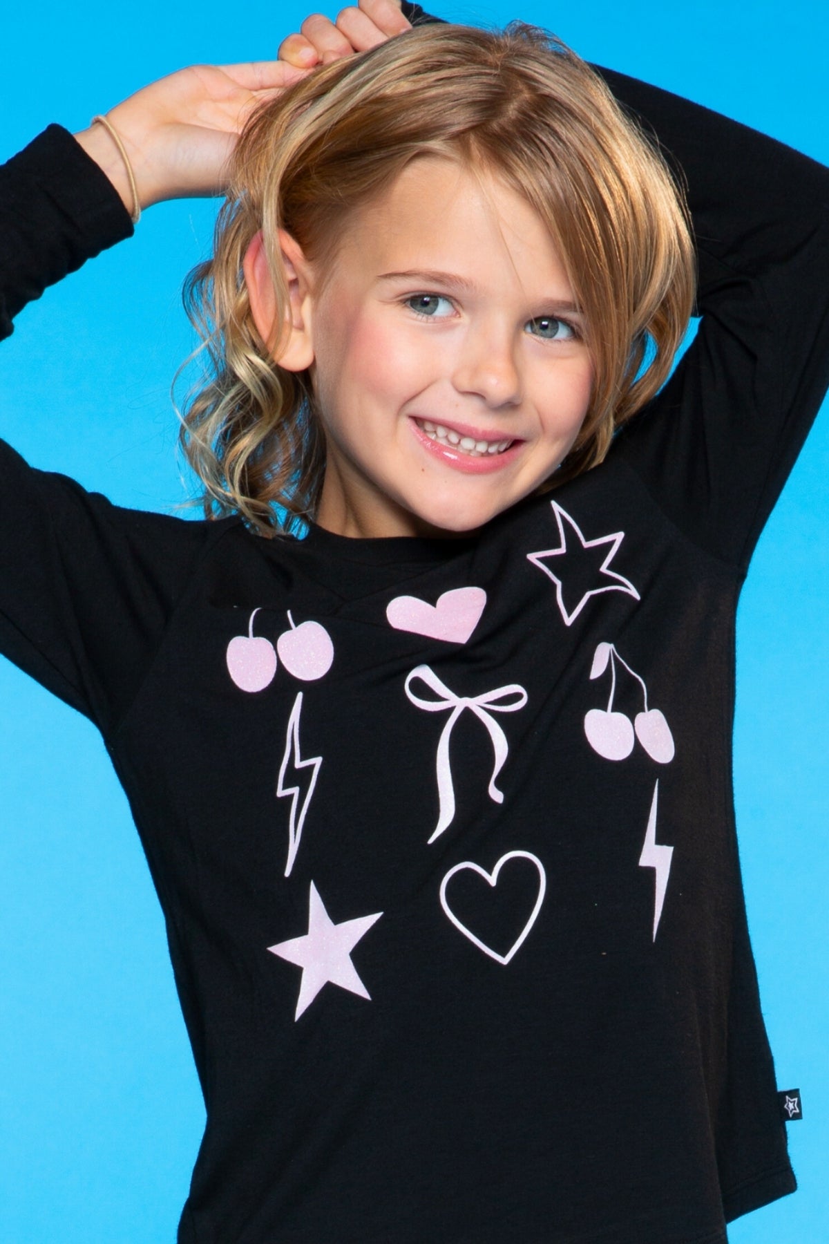 Modal Long Sleeve Shirttail Top - Black Rainbow Peace Love