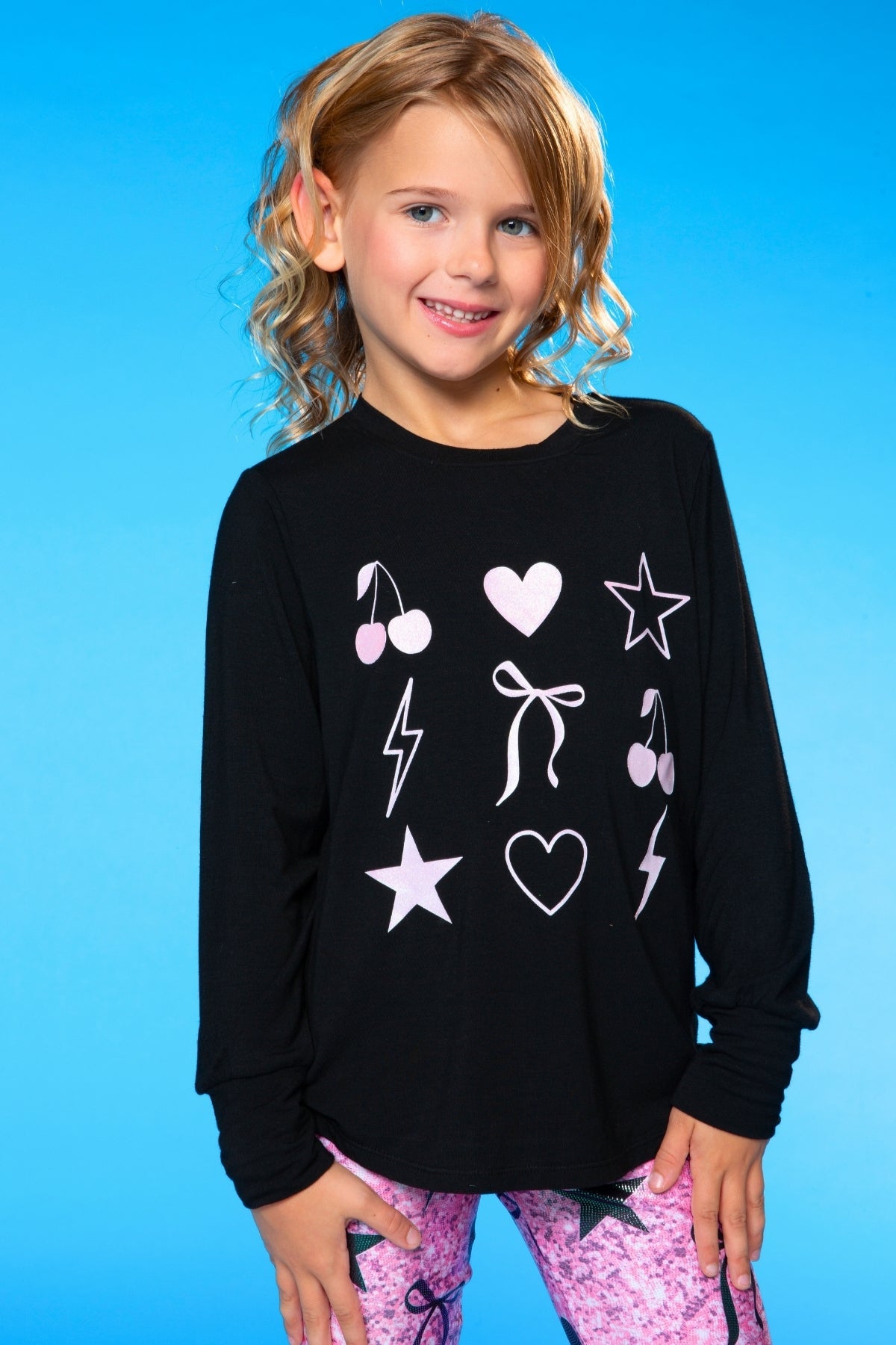 Modal Long Sleeve Shirttail Top - Black Rainbow Peace Love