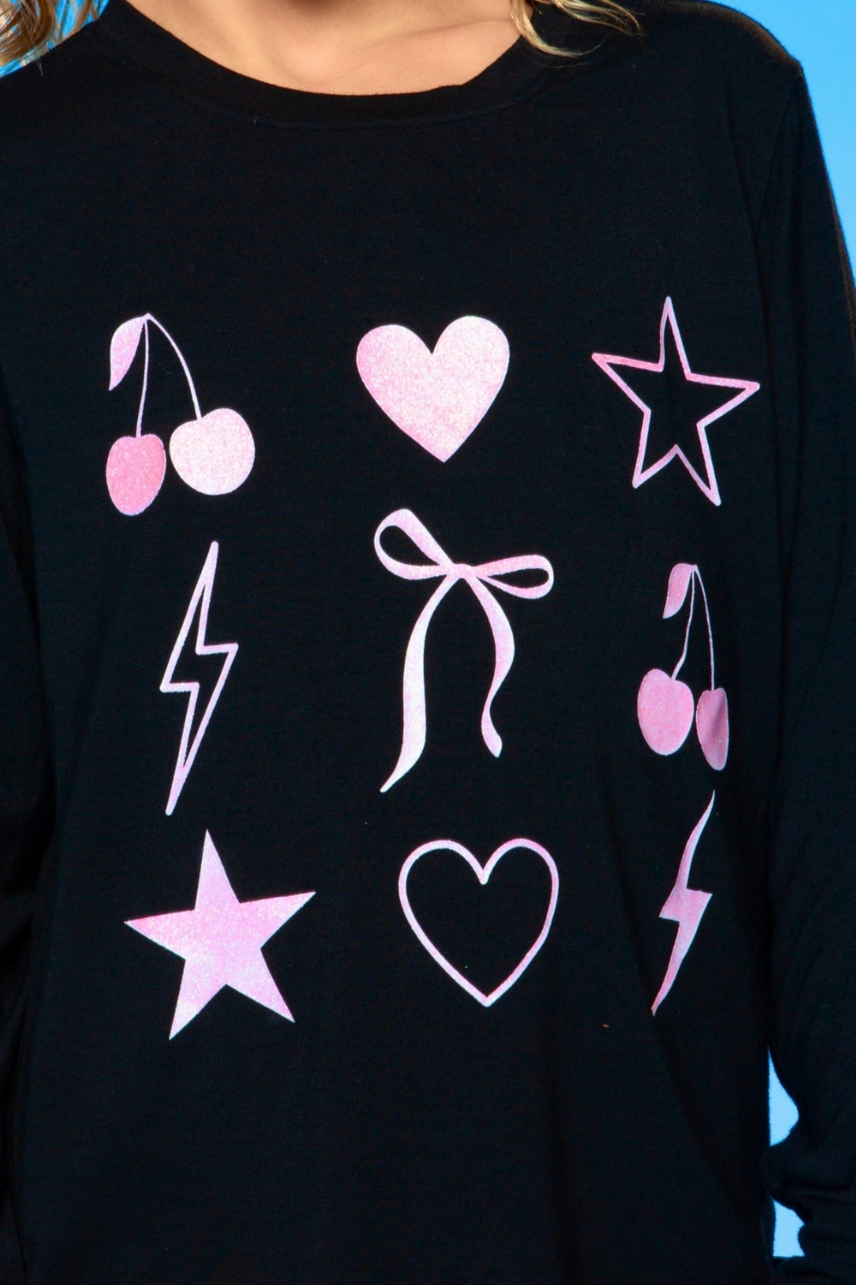 Modal Long Sleeve Shirttail Top - Black Rainbow Peace Love