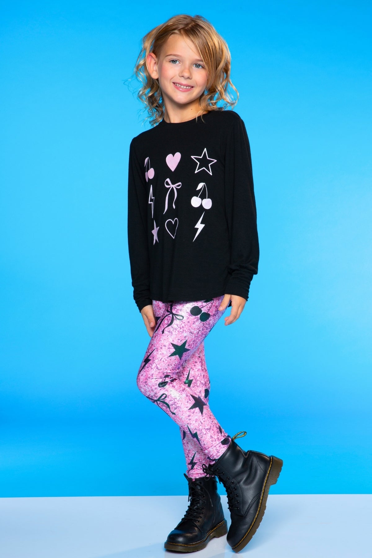 Modal Long Sleeve Shirttail Top - Black Rainbow Peace Love