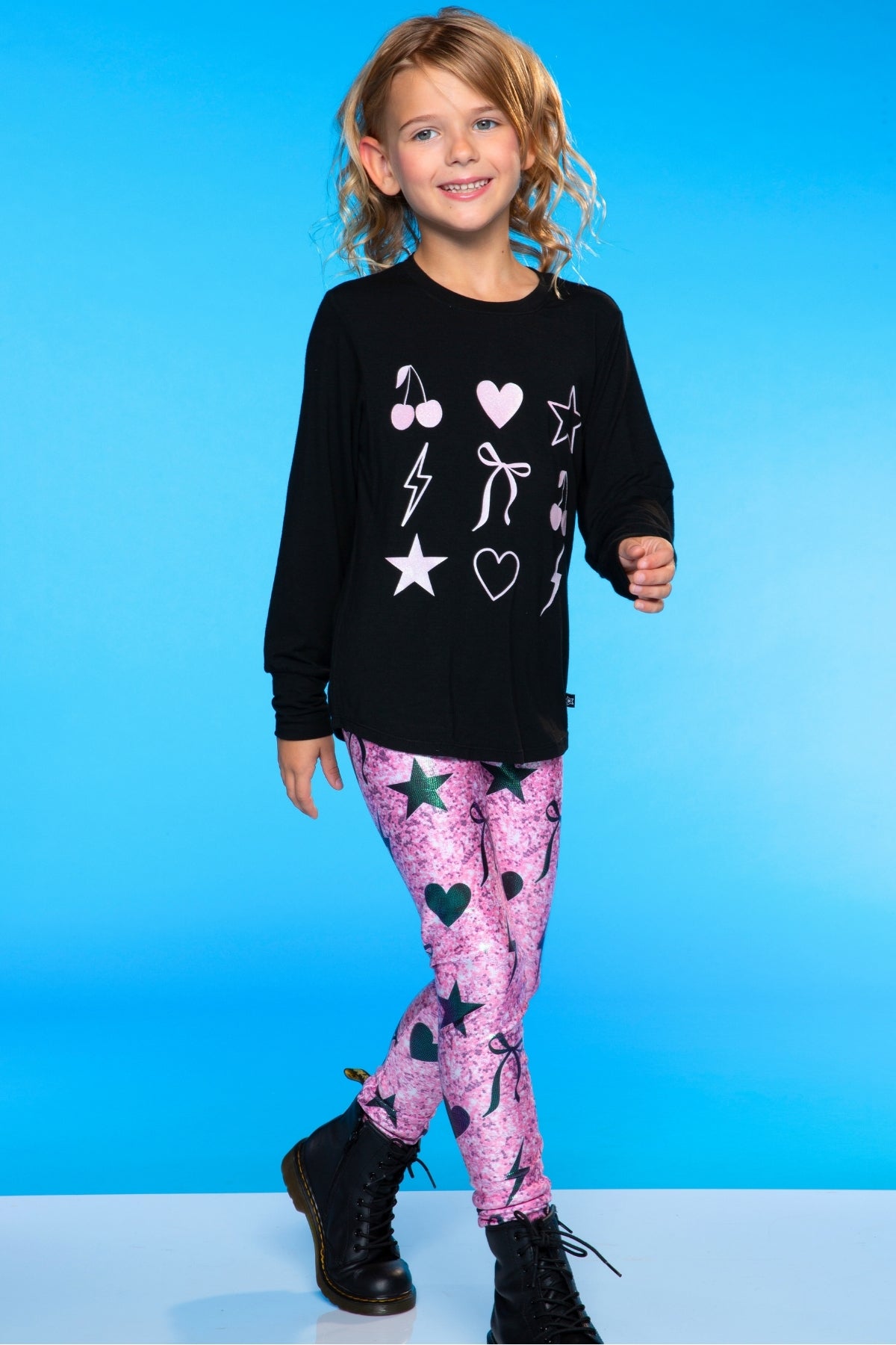 Modal Long Sleeve Shirttail Top - Black Rainbow Peace Love