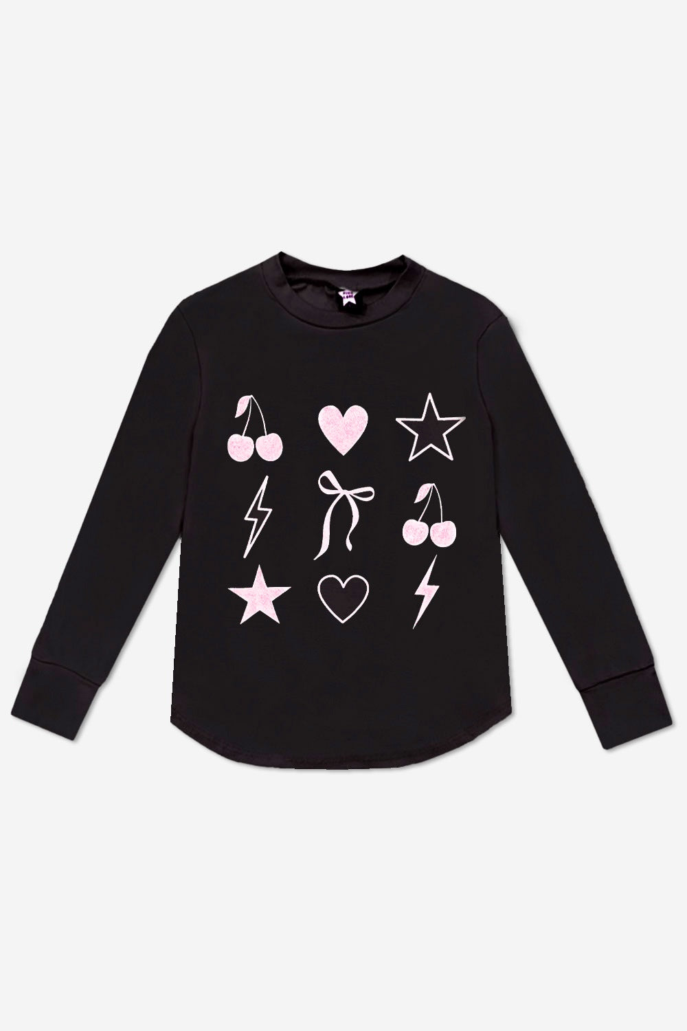 Modal Long Sleeve Shirttail Top - Black Rainbow Peace Love