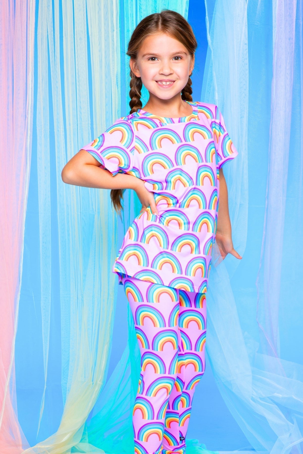 Simply Soft Short Sleeve Tee & Slim Lounge Bottom - Pink Rainbows
